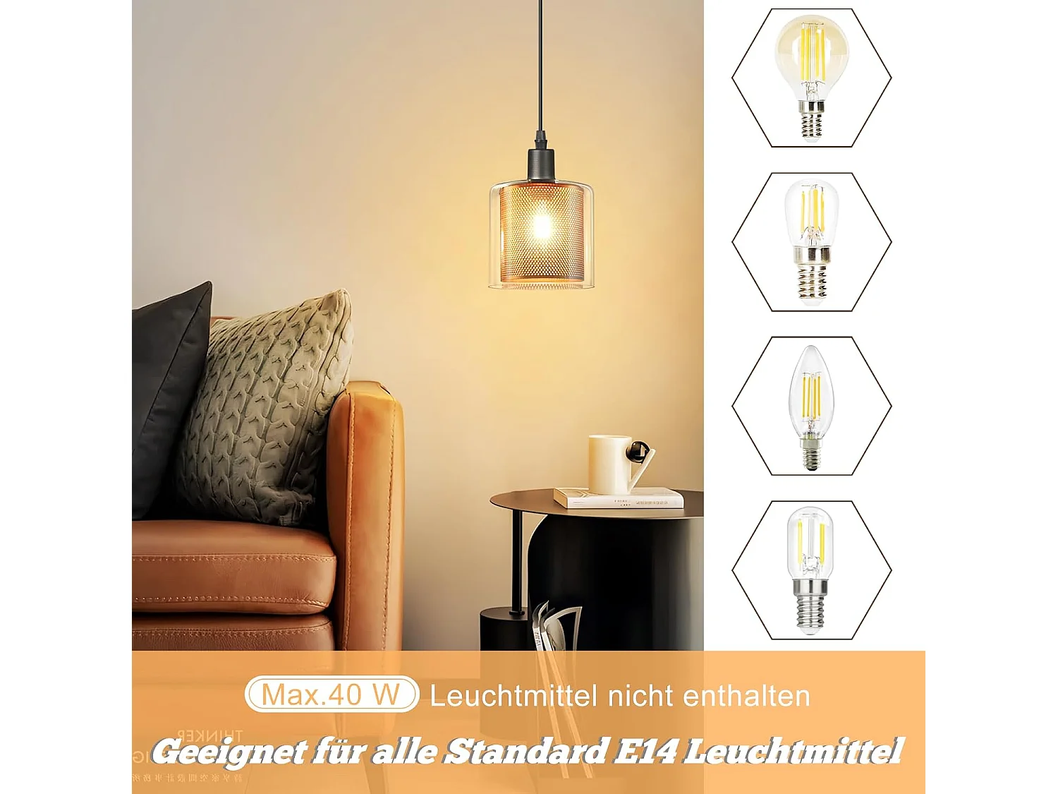 Suspension Nettlife Vintage 1 Ampoule : Suspension en Verre Doré avec Prise et Interrupteur Lampe Suspension E14 4,5 m Câble Métal Rétro