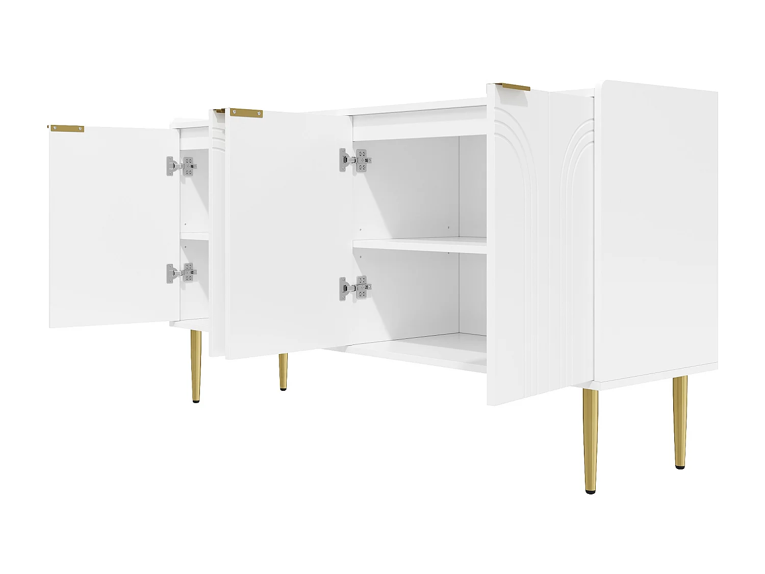 Buffet moderne 140 x 38 x 75 cm - 4 portes - Étagères réglables - Pieds en métal - MDF - Blanc