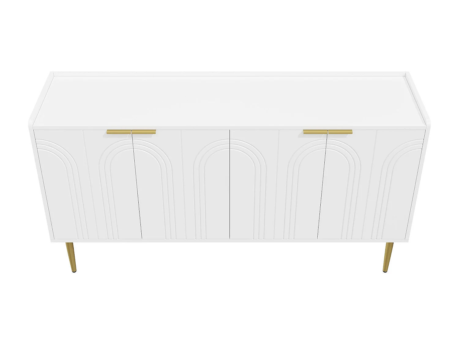 Buffet moderne 140 x 38 x 75 cm - 4 portes - Étagères réglables - Pieds en métal - MDF - Blanc
