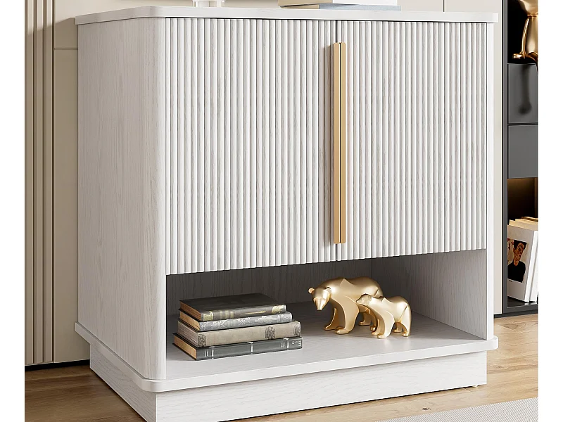 Moderner Schuhschrank 60x40x61 cm - 2 Türen - Offene Ablagefächer - Holzoptik-Finish - MDF - Weiß