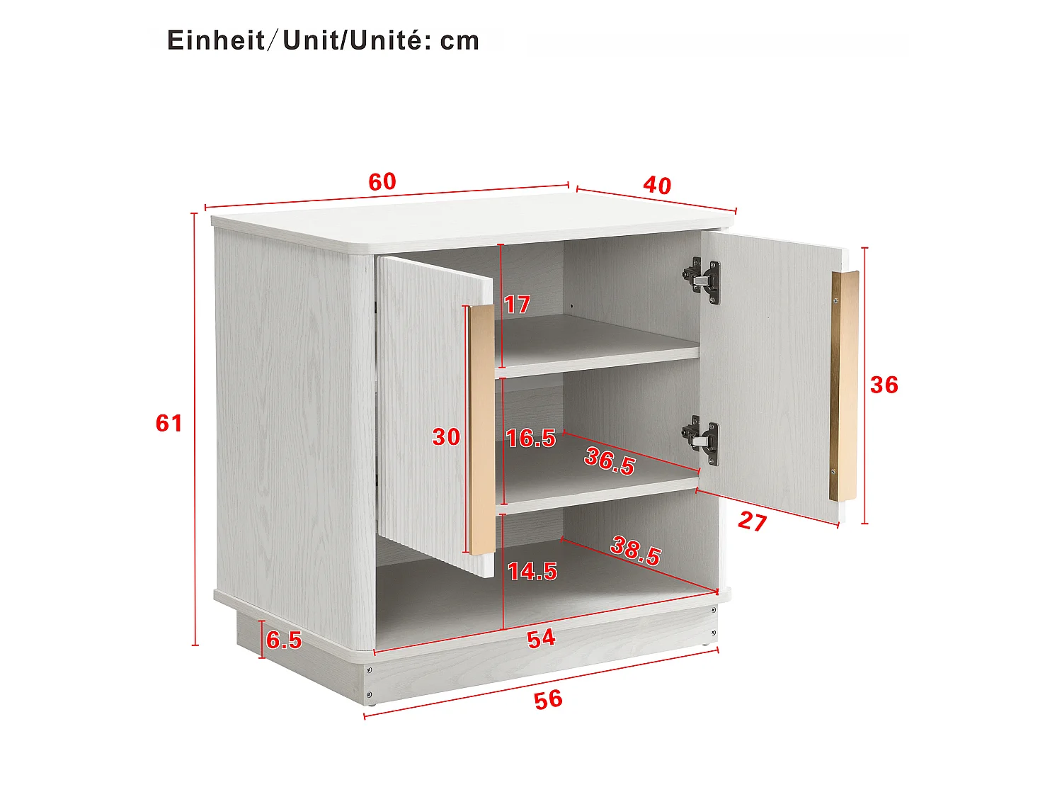 Meuble à chaussures moderne 60x40x61 cm - 2 portes - Étagères ouvertes - Finition imitation bois - MDF - Blanc