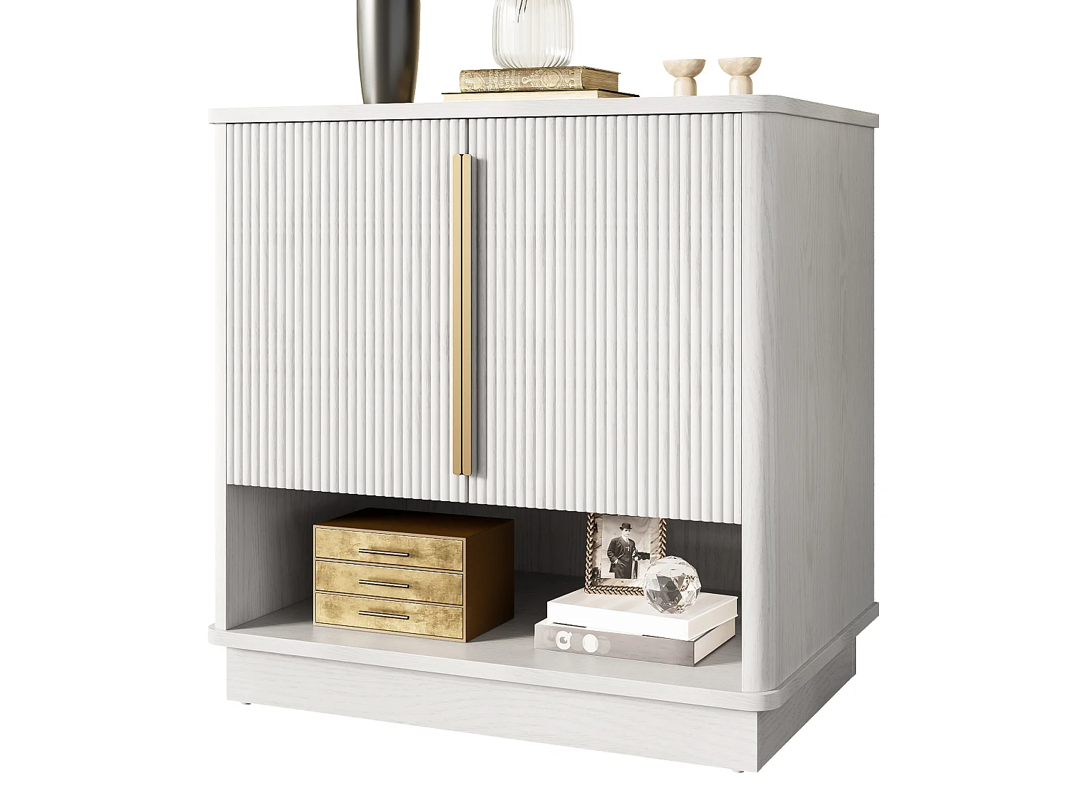 Meuble à chaussures moderne 60x40x61 cm - 2 portes - Étagères ouvertes - Finition imitation bois - MDF - Blanc