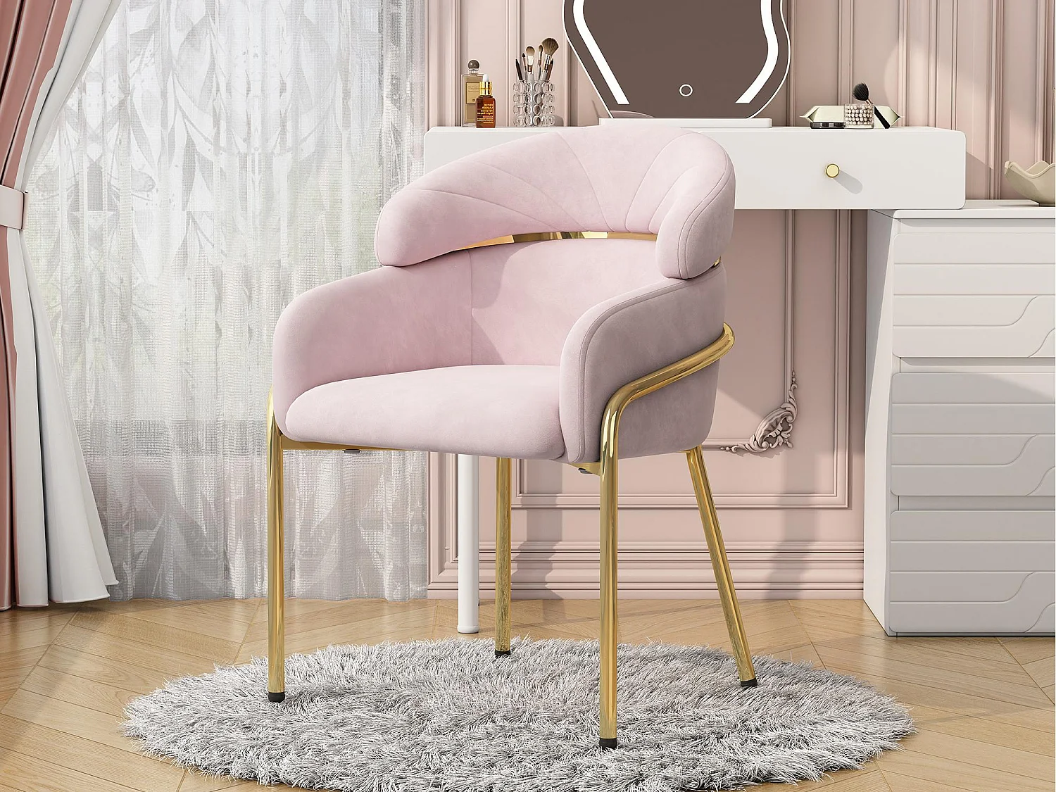 Spisestol - 45x53x79cm - Metalben - Fløjlsstof - Pink
