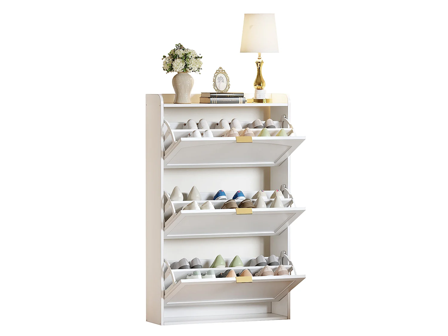 Meuble à chaussures 76x23x118cm - avec 3 grandes portes escamotables - blanc