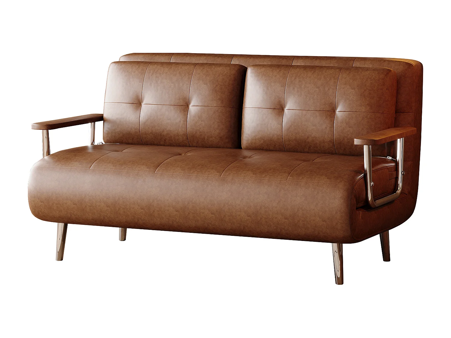 Canapé-lit en Cuir Marron, canapé Moderne avec Fonction lit, Matelas Rabattable et Pieds en métal, Polyvalent pour Salon, Chambre et Petits espaces (Marron)