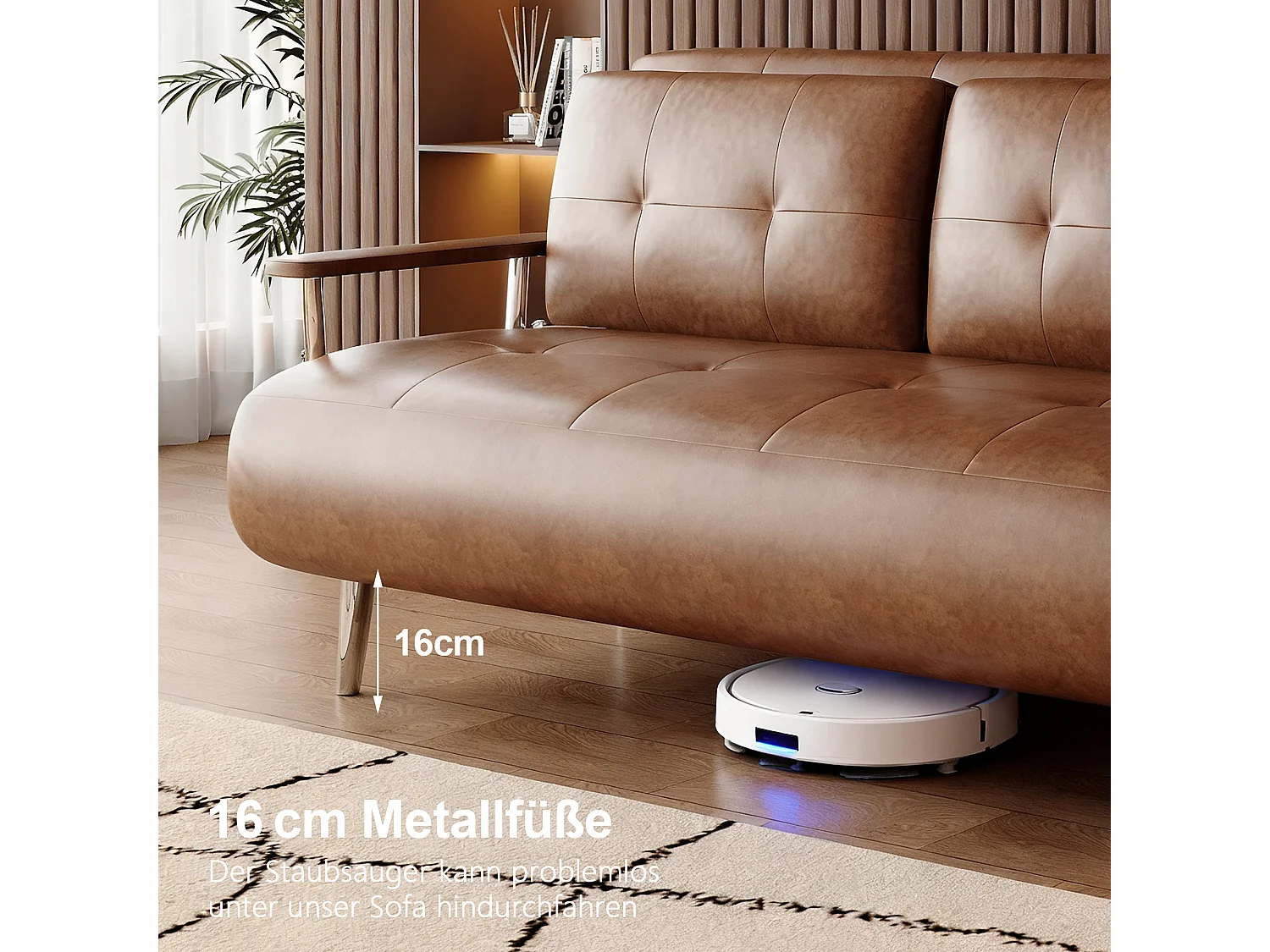 Bruin leren slaapbank, modern sofa met bedfunctie, inklapbare matras en metalen poten, veelzijdig voor woonkamer, slaapkamer en kleine ruimtes (bruin)