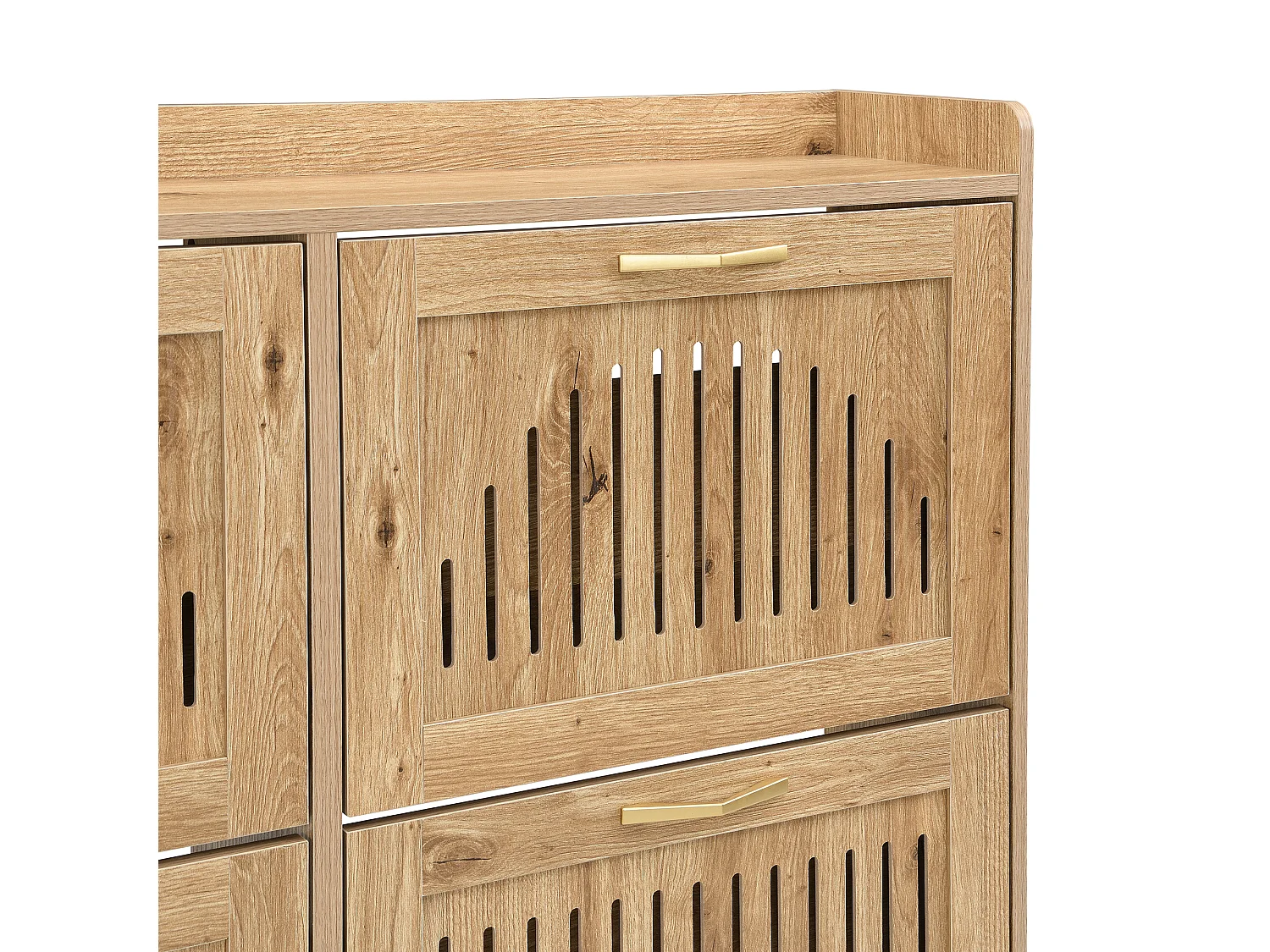 Mobile porta scarpe 108.5x24x100 cm - 4 ante - Struttura in metallo - Ripiano superiore - MDF - Naturale