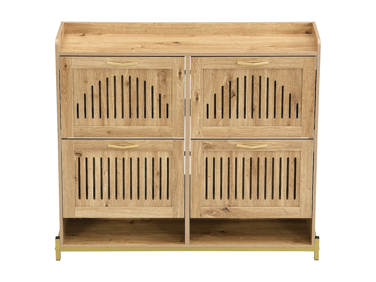 Meuble à chaussures 108.5x24x100 cm - 4 portes - Structure en métal - Étagère supérieure - MDF - Naturel