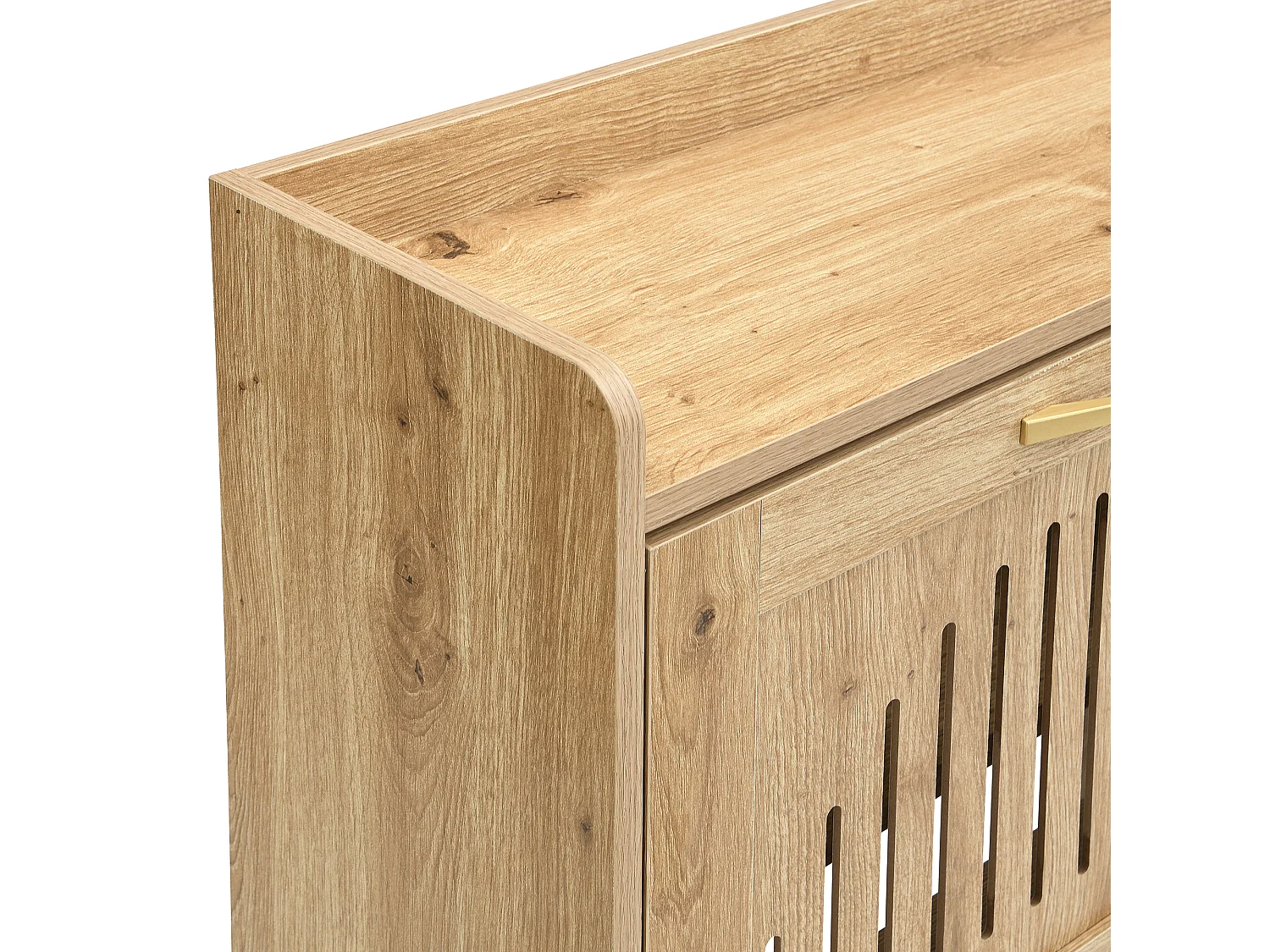 Meuble à chaussures 108.5x24x100 cm - 4 portes - Structure en métal - Étagère supérieure - MDF - Naturel