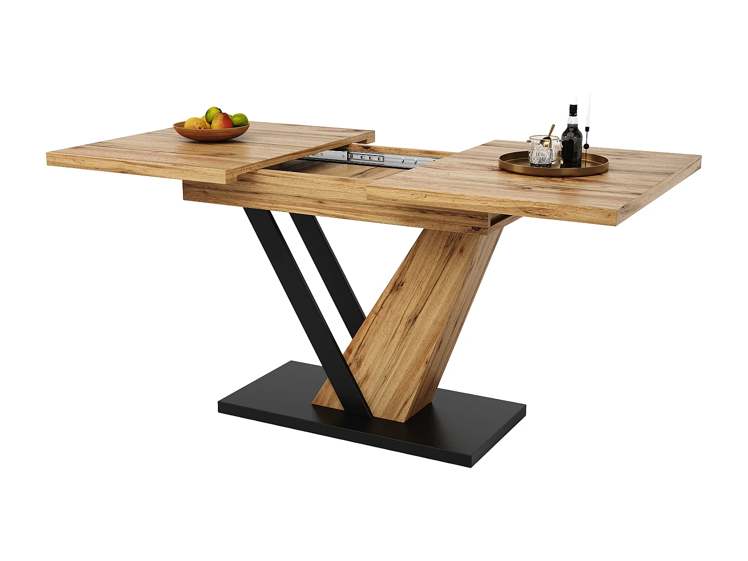 Table à manger extensible 120/160x75x75.5 cm - Pour 6 personnes - MDF + métal - Naturel