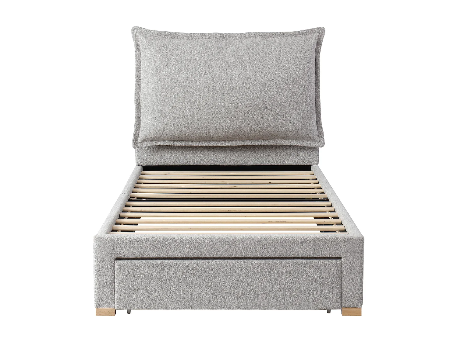 Lit enfant 90x200cm - avec tête de lit rembourrée - avec 1 tiroir - Tissu chenille - Gris (matelas non inclus)