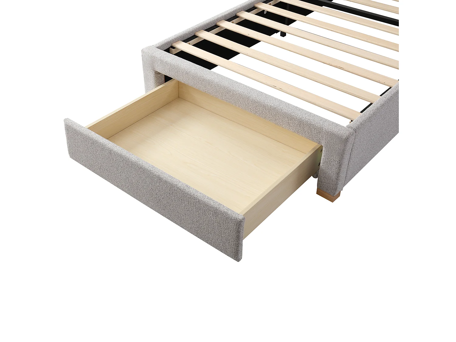 Lit enfant 90x200cm - avec tête de lit rembourrée - avec 1 tiroir - Tissu chenille - Gris (matelas non inclus)