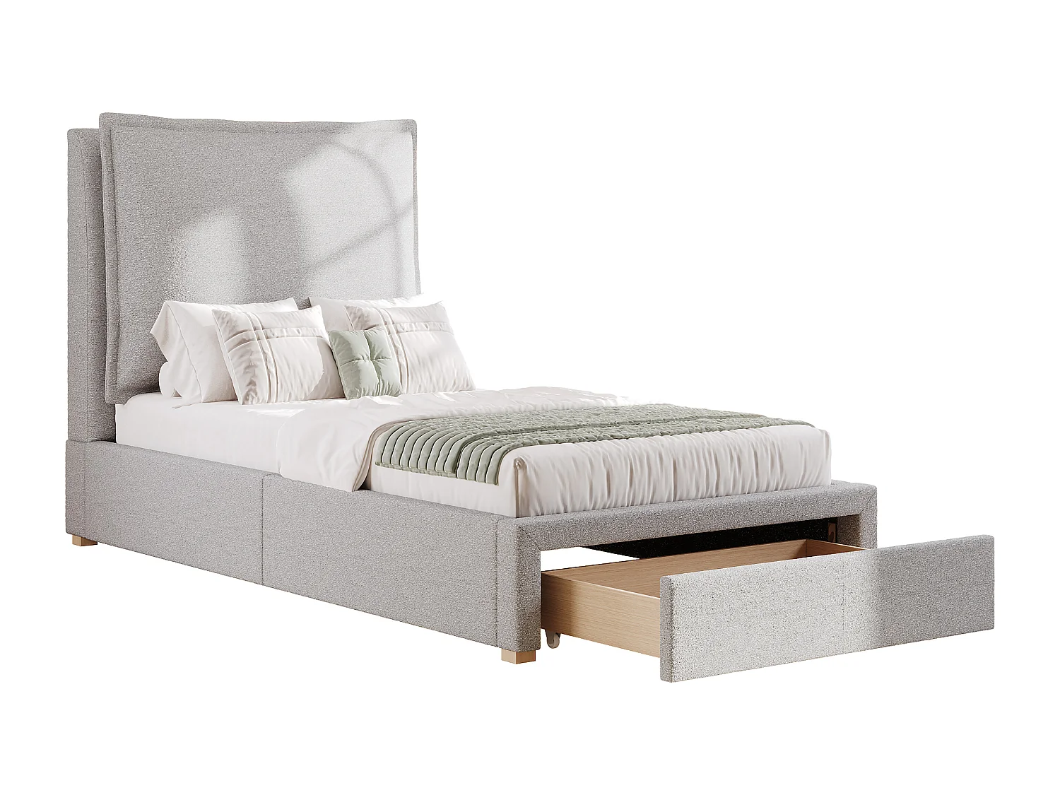 Kinderbett 90x200cm - mit gepolstertem Kopfteil - mit 1 Schublade - Chenille-Stoff - Grau​ (Matratze nicht inbegriffen)