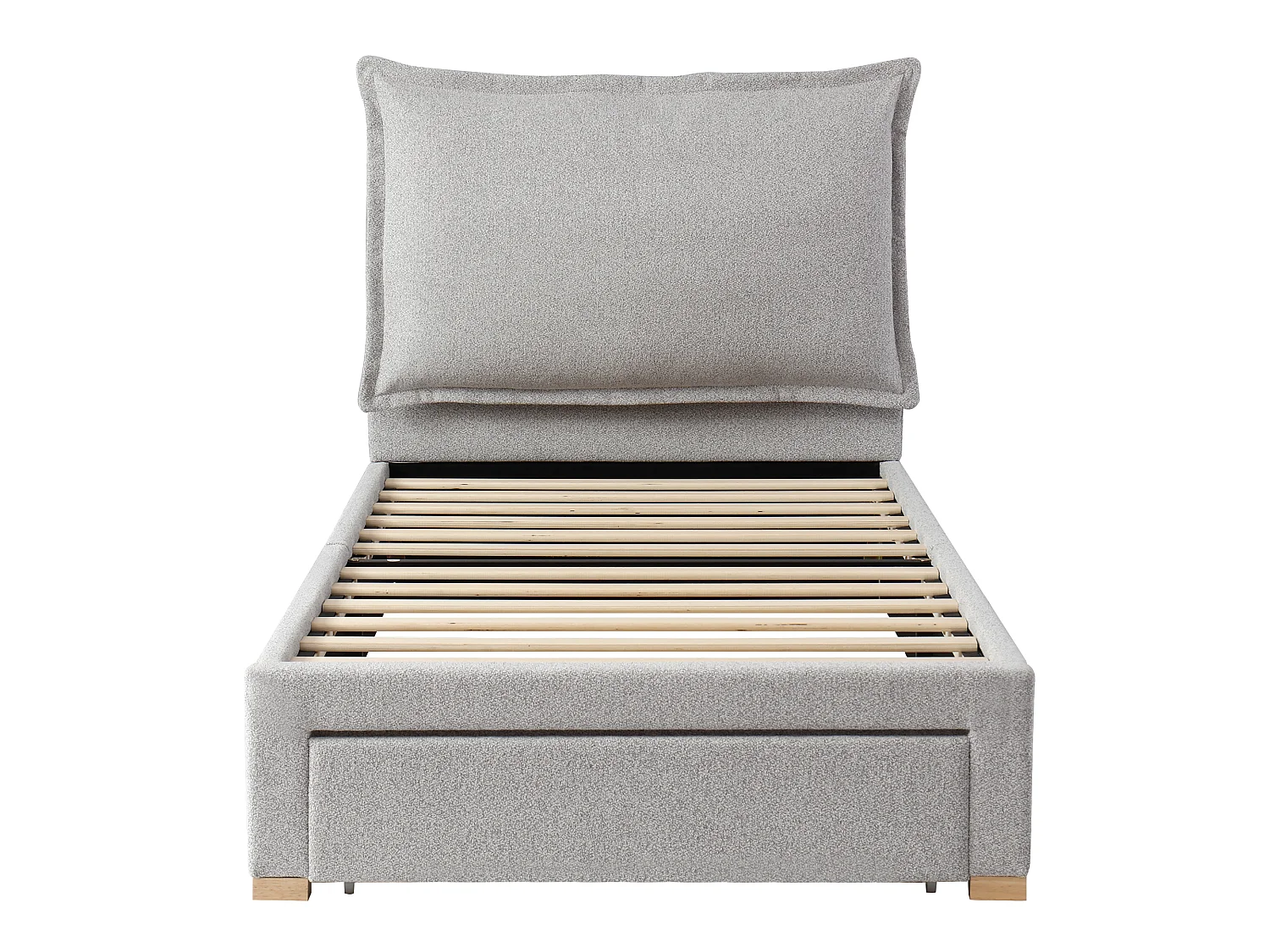 Lit enfant 90x200cm - avec tête de lit rembourrée - avec 1 tiroir - Tissu chenille - Gris (matelas non inclus)