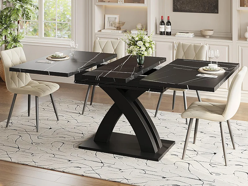 Table à manger extensible 120/160x80x76 cm - Pour 6 personnes - MDF + métal - Noir