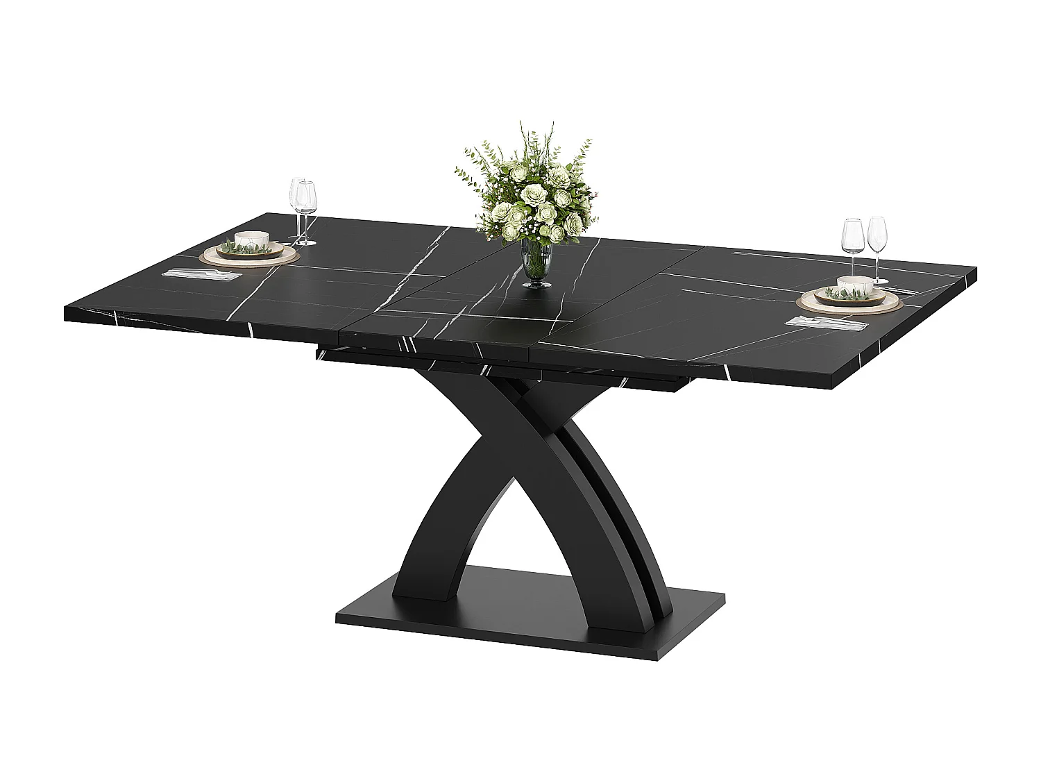 Table à manger extensible 120/160x80x76 cm - Pour 6 personnes - MDF + métal - Noir