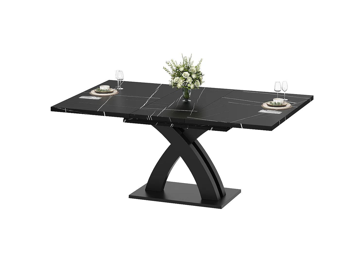 Table à manger extensible 120/160x80x76 cm - Pour 6 personnes - MDF + métal - Noir