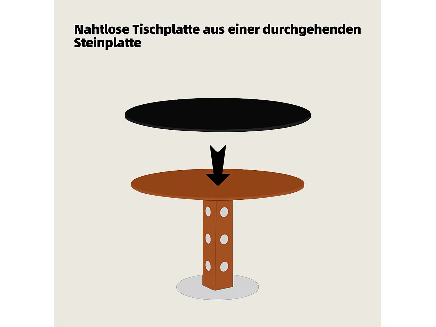 Table à manger ronde style moderne et minimaliste – table de cuisine/salle à manger 90 cm avec plateau en pierre frittée et structure bois-métal pour salon, salle à