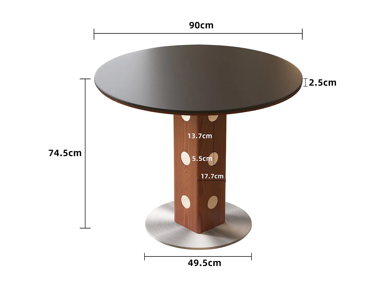 Table à manger ronde style moderne et minimaliste – table de cuisine/salle à manger 90 cm avec plateau en pierre frittée et structure bois-métal pour salon, salle à