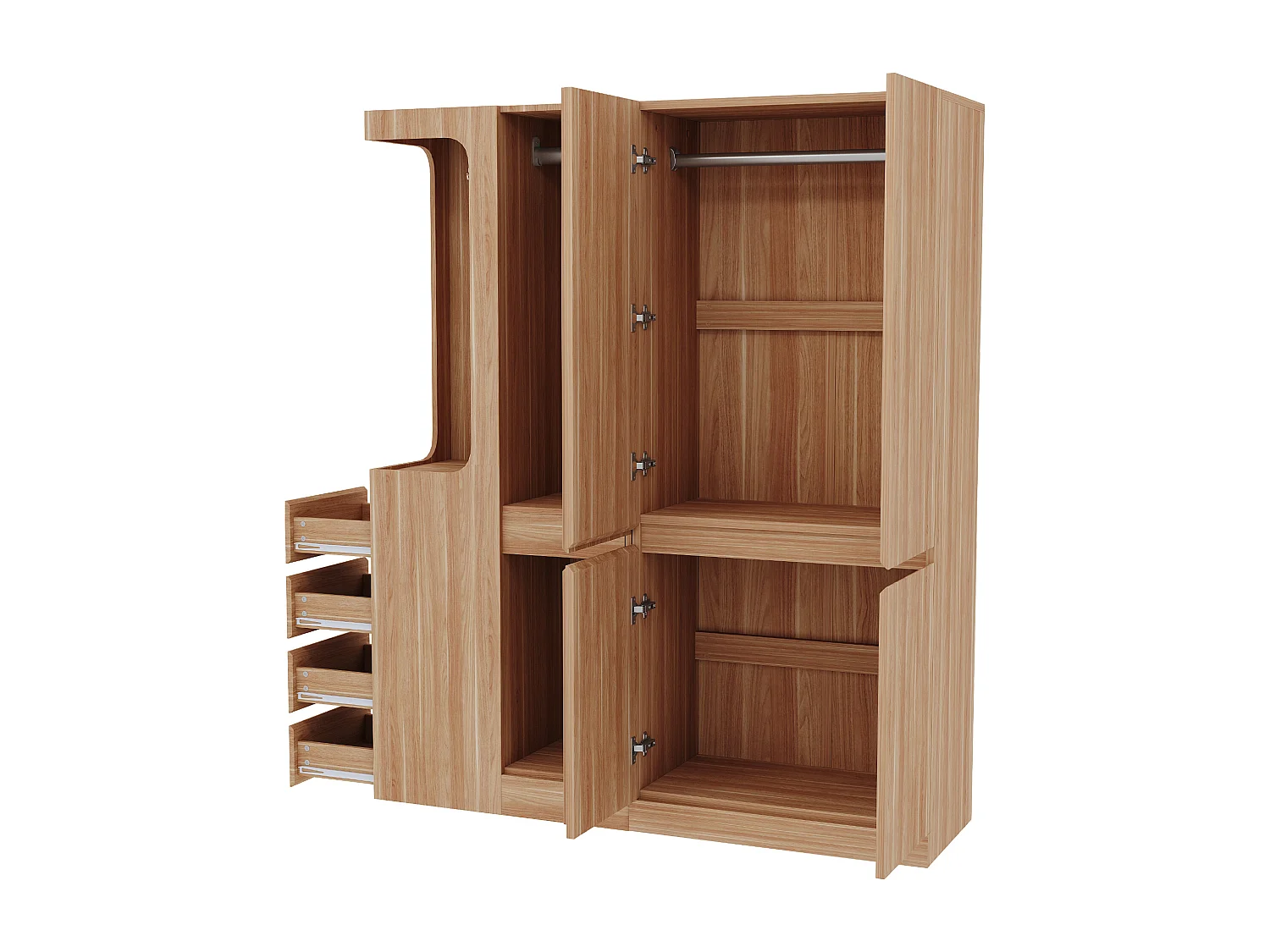 Kleiderschrank 140x40x170 cm - mit 4 Schubladen - mit Staufächern - mit Türen - Natur