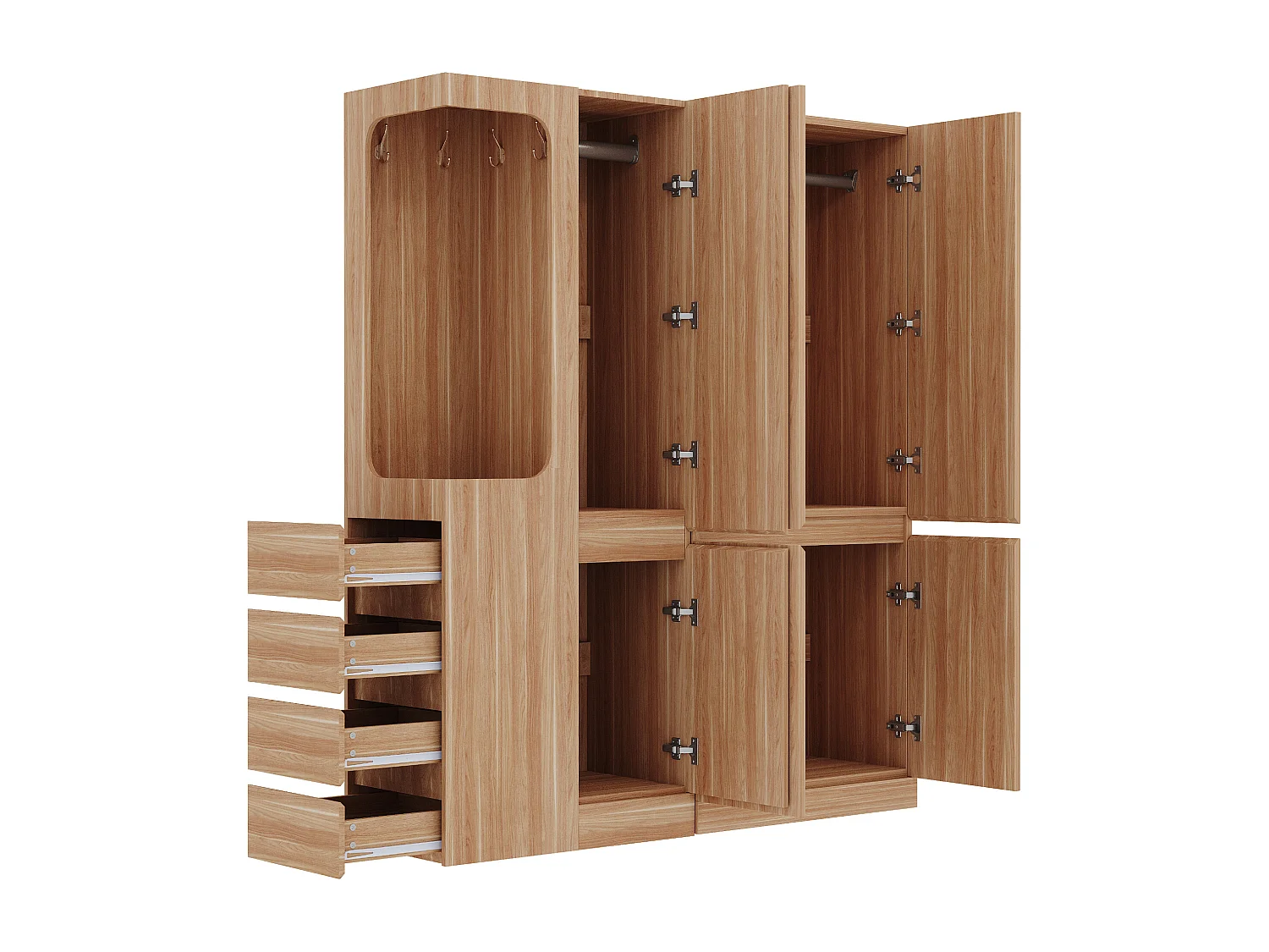 Kleiderschrank 140x40x170 cm - mit 4 Schubladen - mit Staufächern - mit Türen - Natur