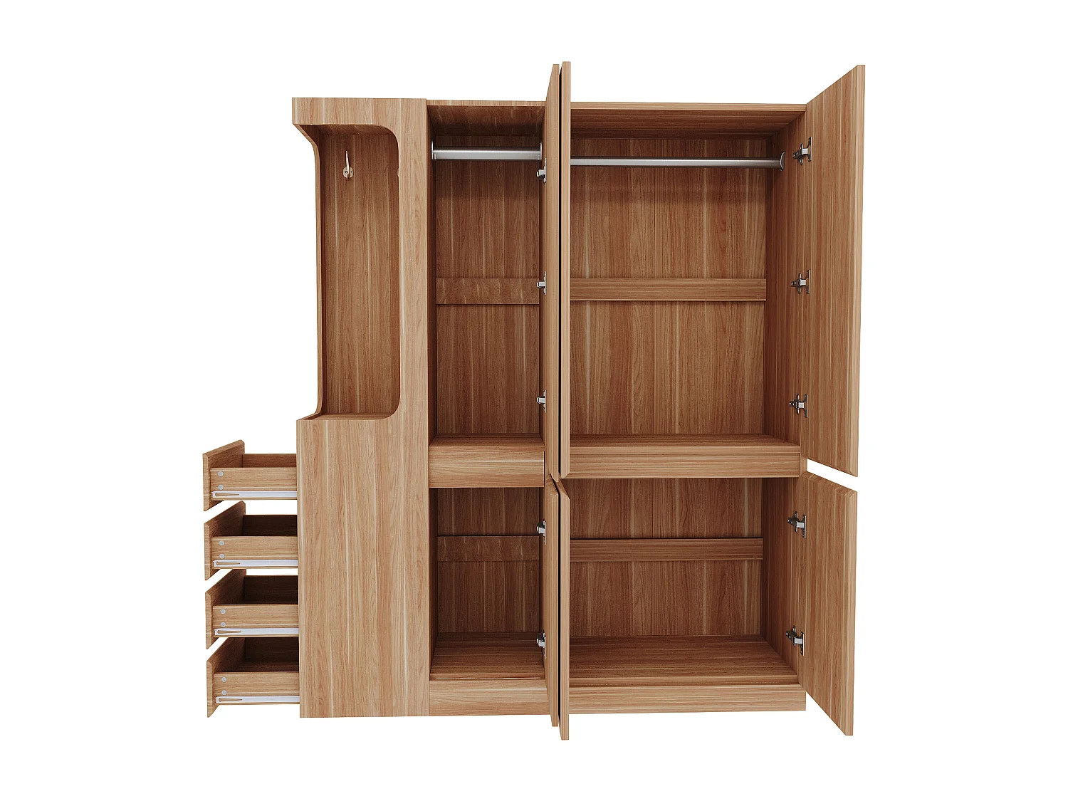 Kleiderschrank 140x40x170 cm - mit 4 Schubladen - mit Staufächern - mit Türen - Natur
