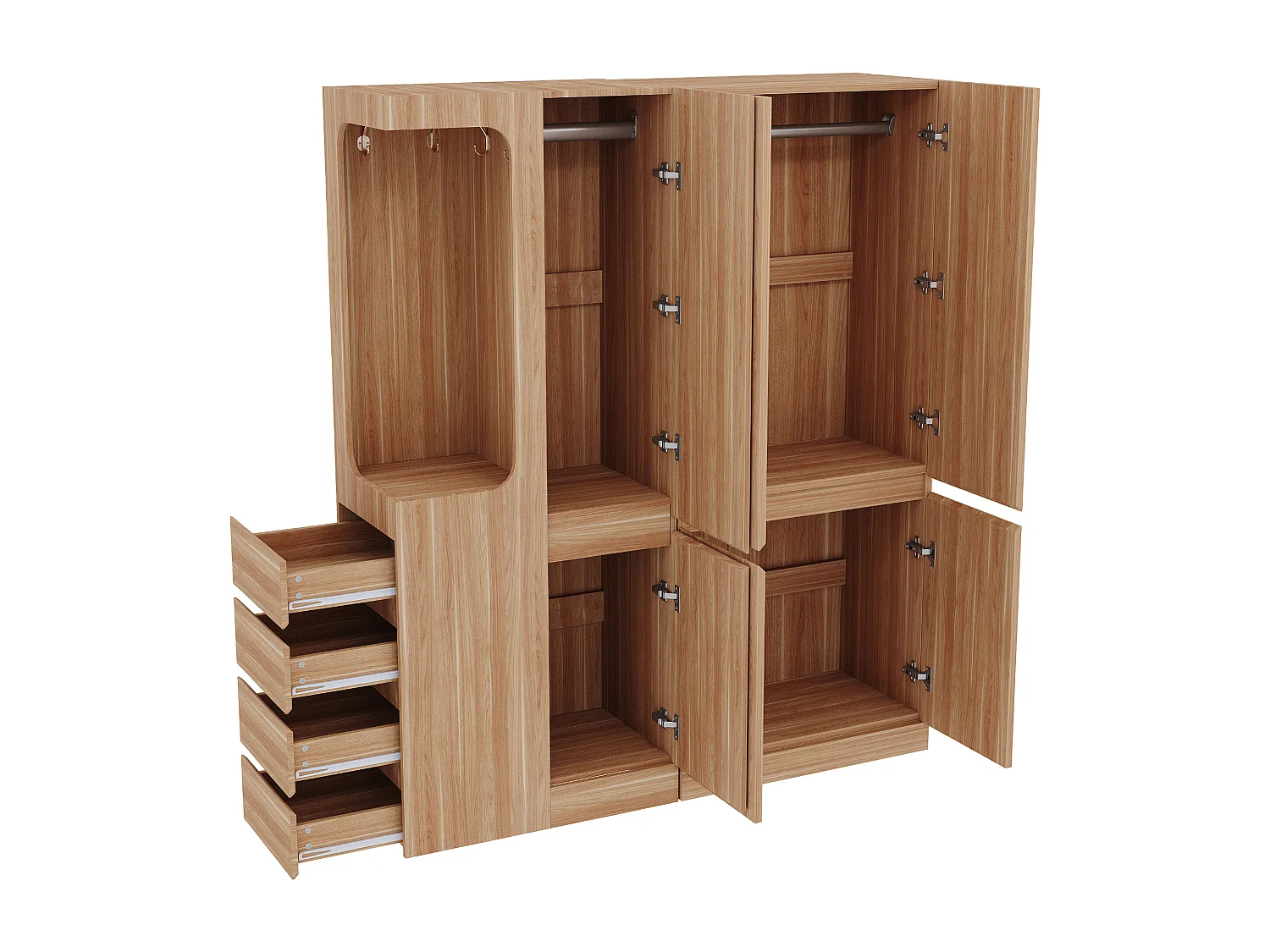 Kleiderschrank 140x40x170 cm - mit 4 Schubladen - mit Staufächern - mit Türen - Natur