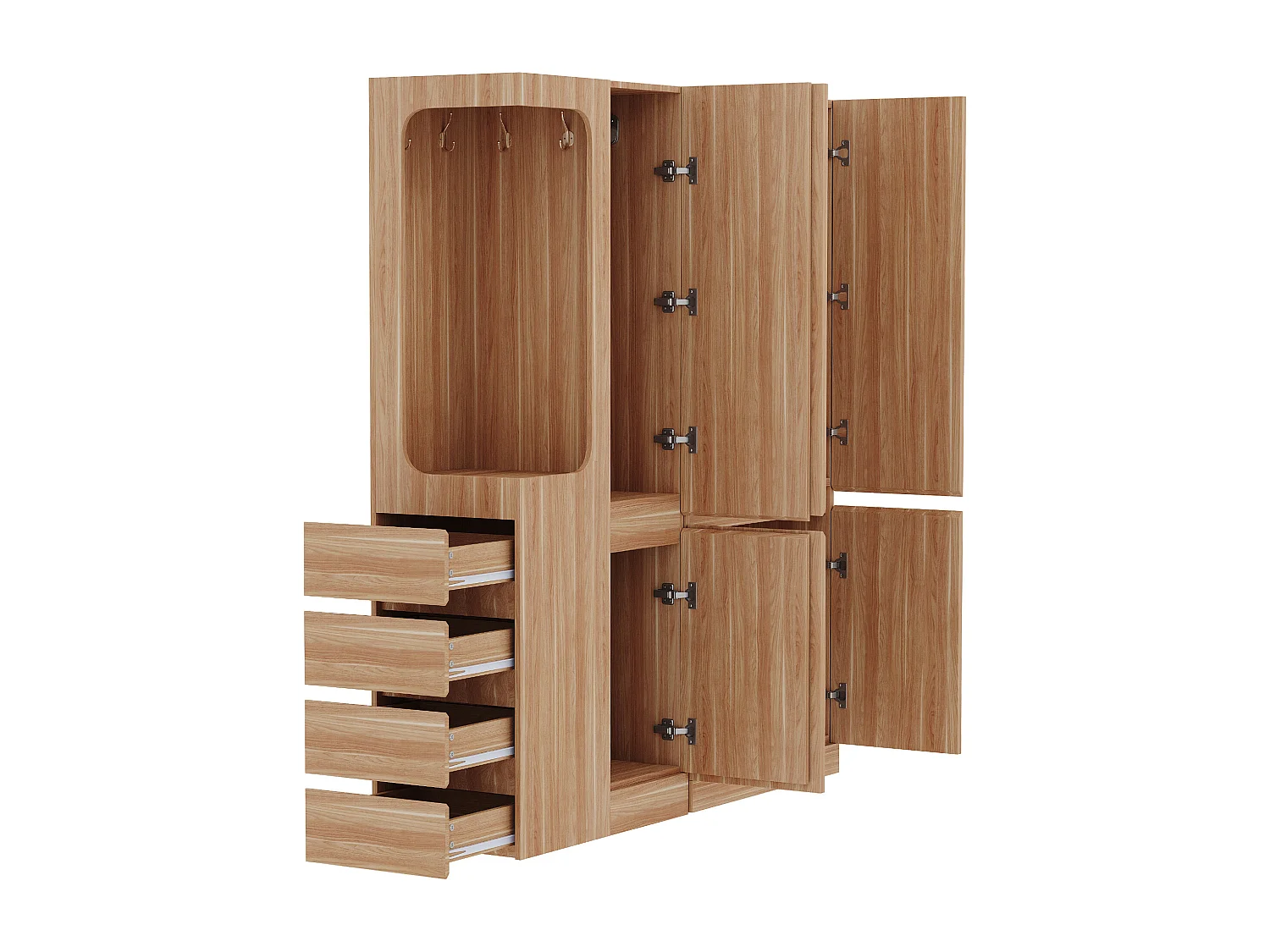 Kleiderschrank 140x40x170 cm - mit 4 Schubladen - mit Staufächern - mit Türen - Natur