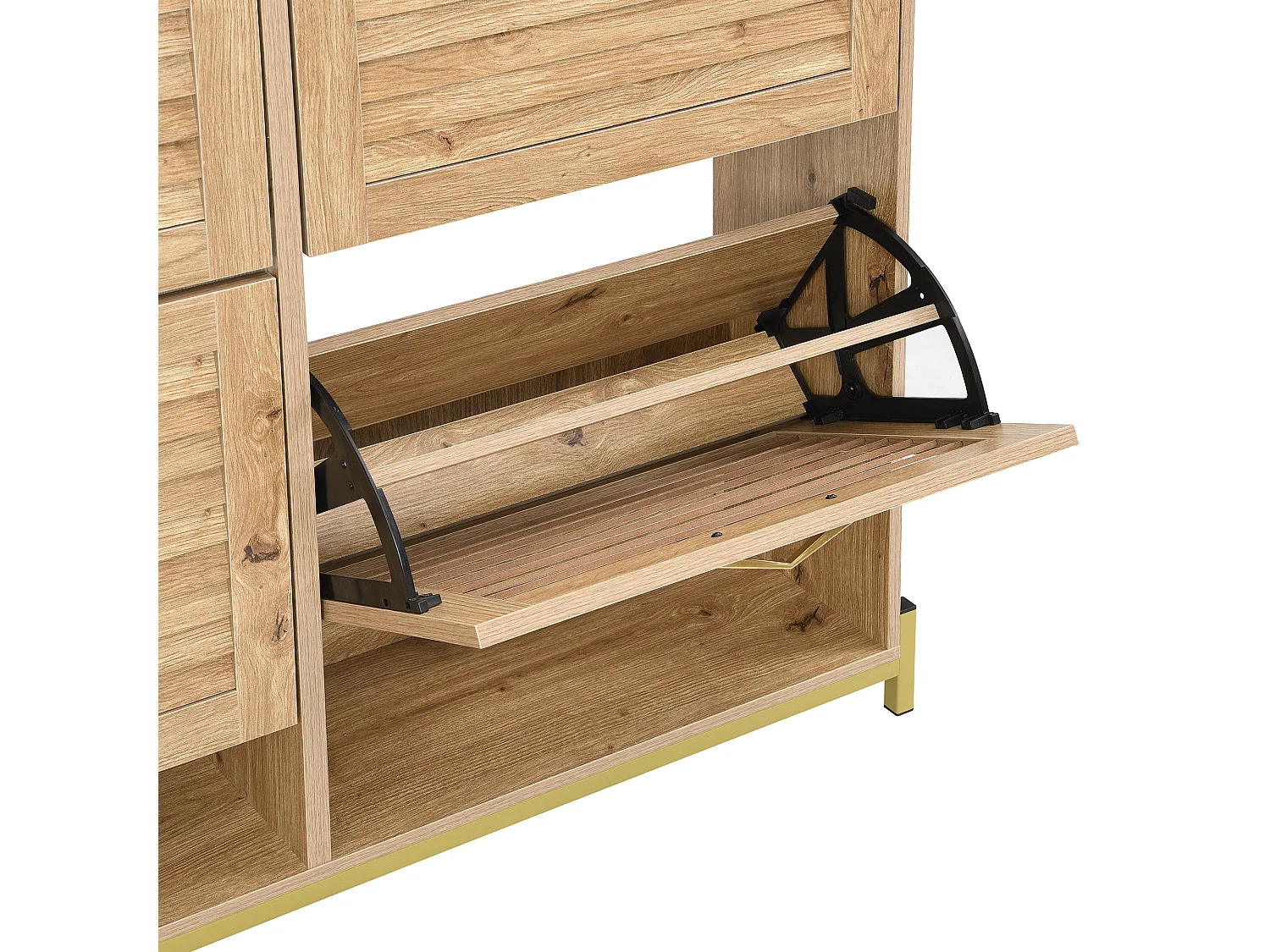 Skoskåp 108,5x24x100 cm - med 4 dörrar - metallram - överhylla - MDF - Naturlig