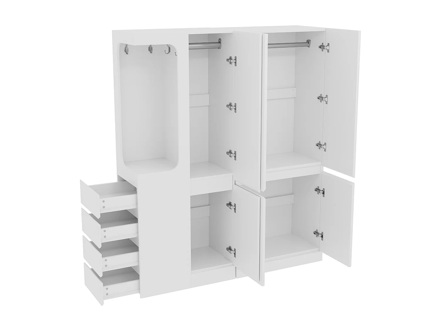 Kleiderschrank 140x40x170 cm - mit 4 Schubladen - mit Staufächern - mit Türen - weiß