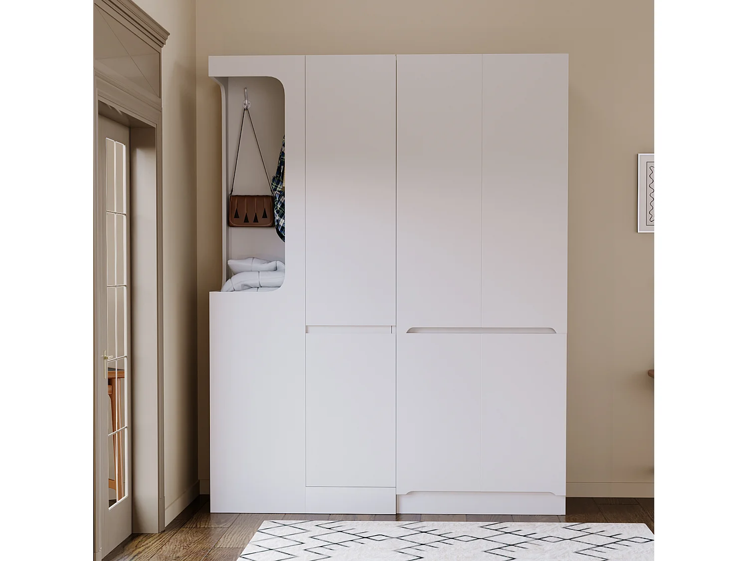 Armoire 140x40x170 cm - avec 4 tiroirs - avec compartiments de rangement - avec portes - blanc
