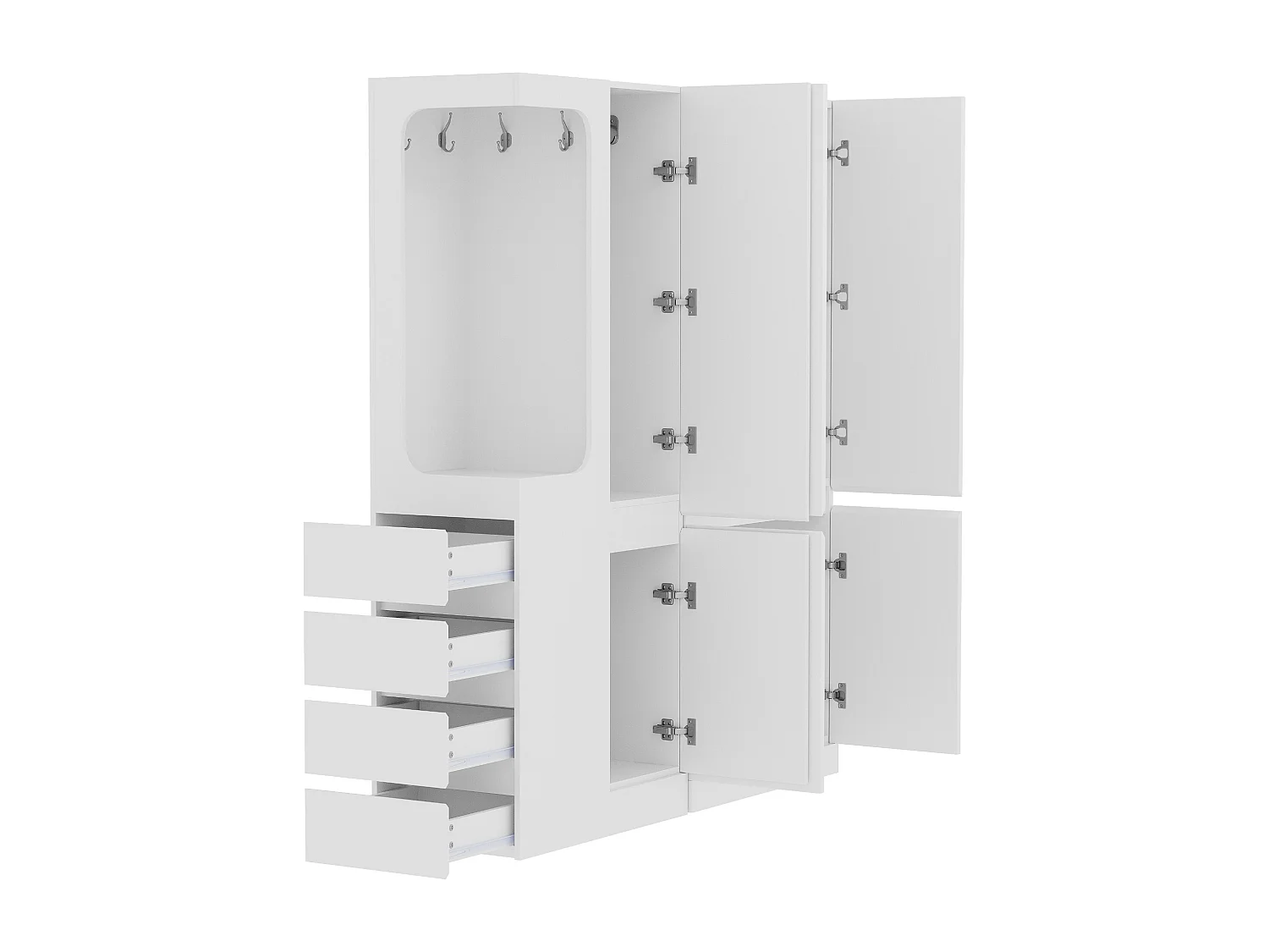 Armoire 140x40x170 cm - avec 4 tiroirs - avec compartiments de rangement - avec portes - blanc