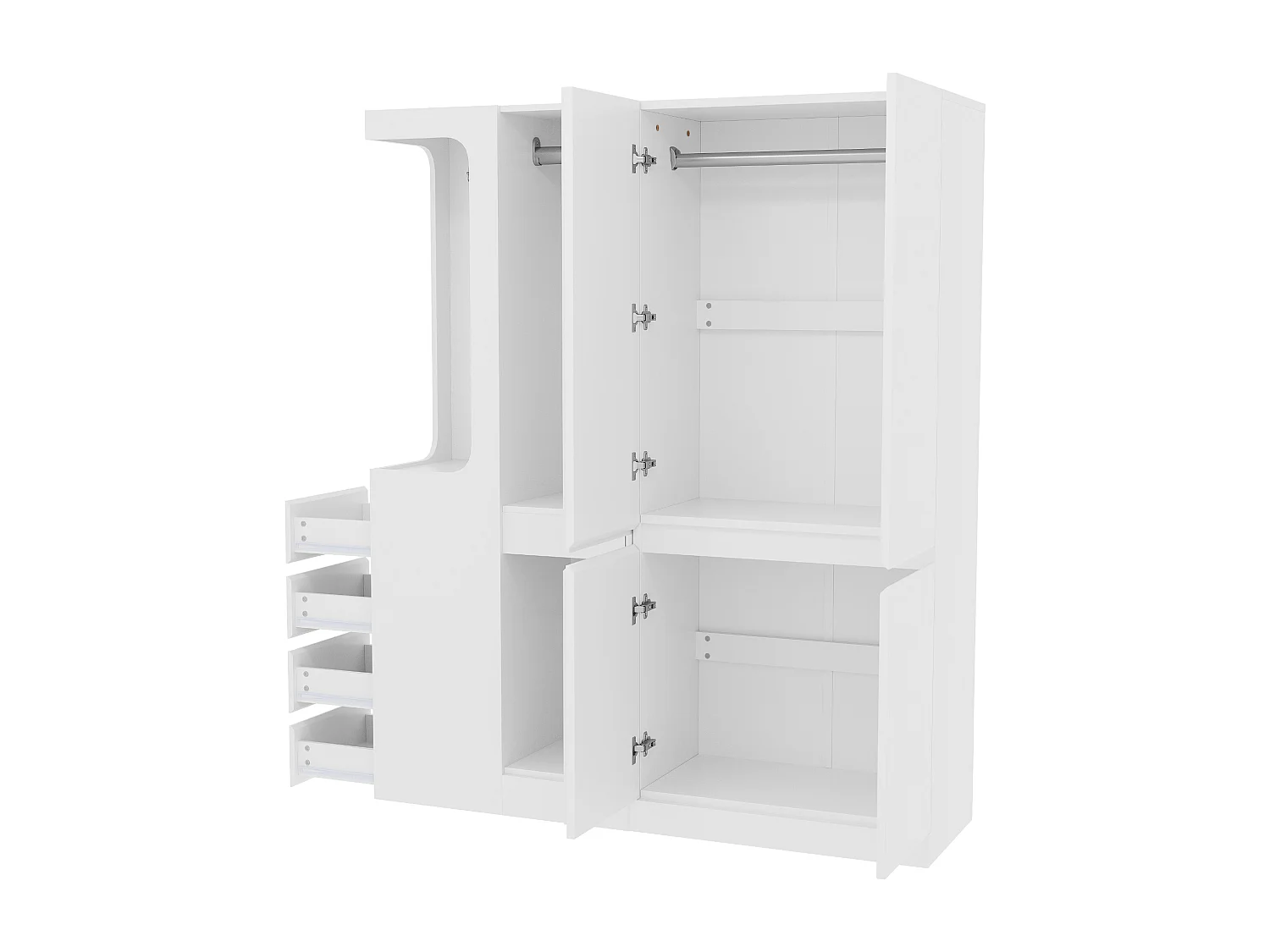 Armoire 140x40x170 cm - avec 4 tiroirs - avec compartiments de rangement - avec portes - blanc