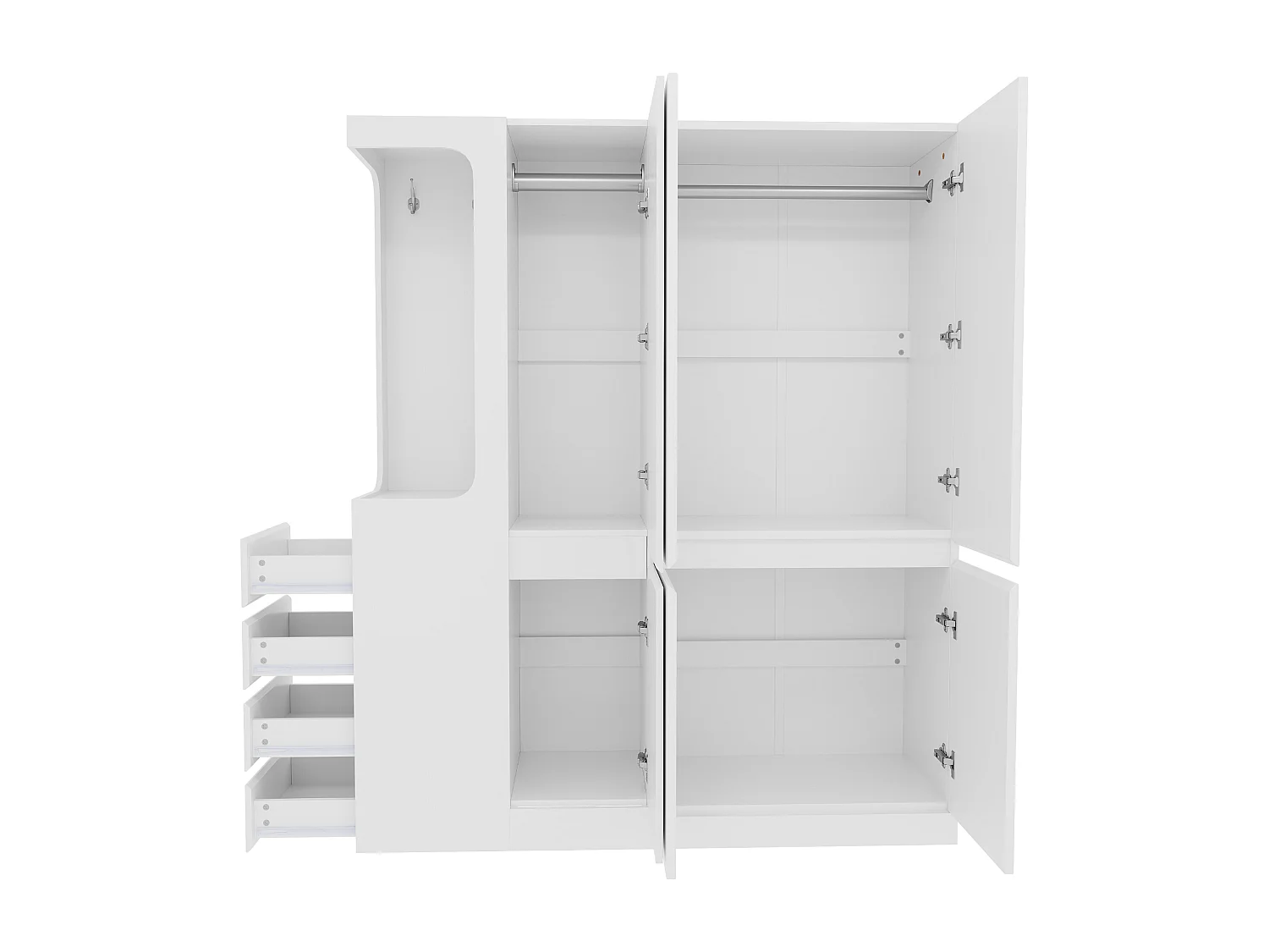 Armoire 140x40x170 cm - avec 4 tiroirs - avec compartiments de rangement - avec portes - blanc
