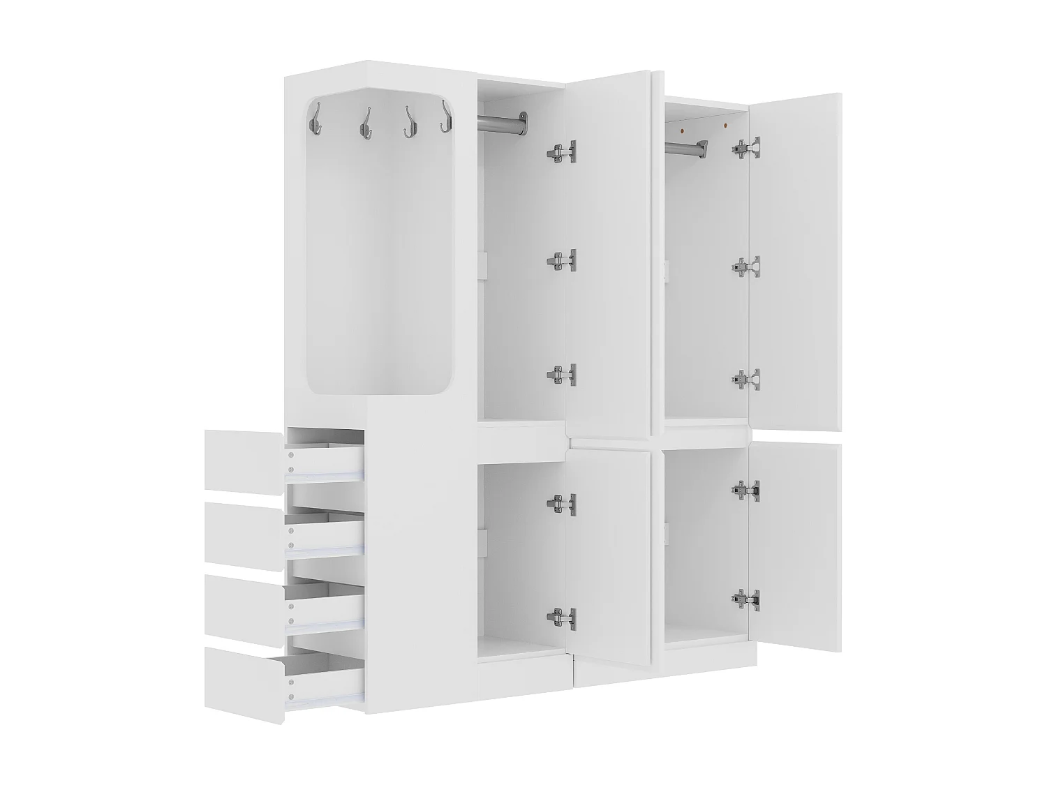 Armoire 140x40x170 cm - avec 4 tiroirs - avec compartiments de rangement - avec portes - blanc