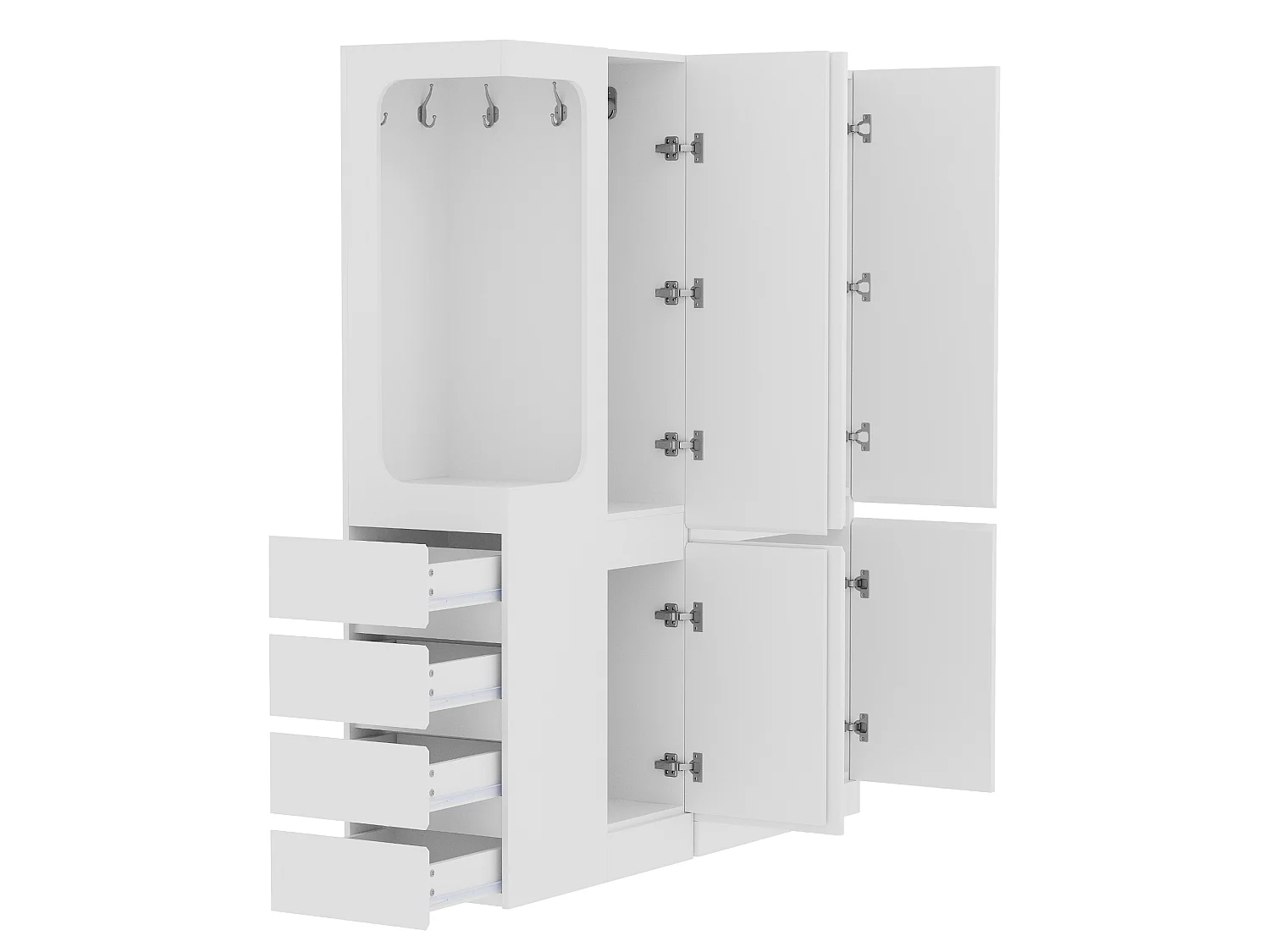Garderob 140x40x170 cm - med 4 lådor - med förvaringsfack - med dörrar - vit
