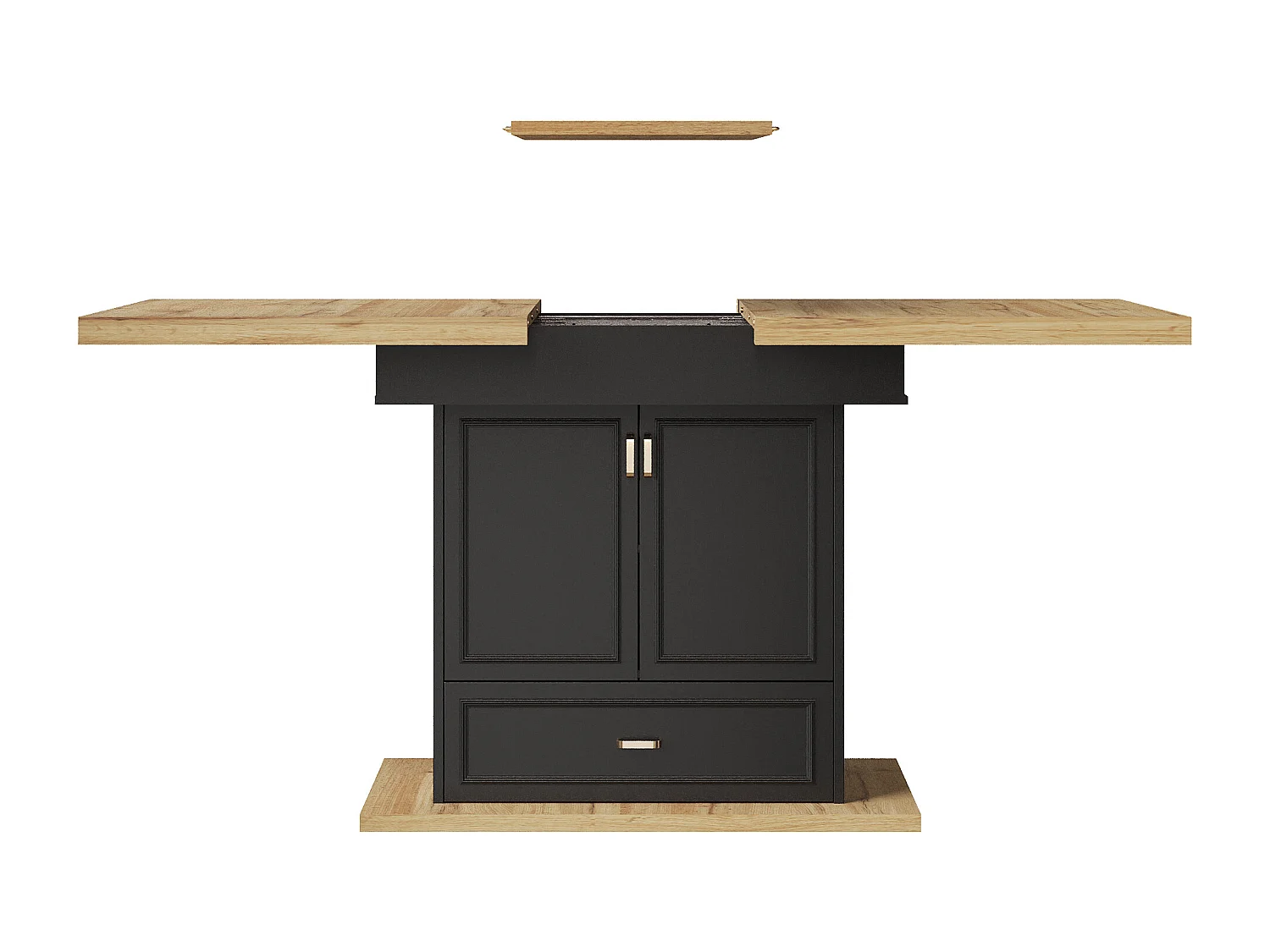 Table à manger extensible 110/140x80x75 cm - Pour 6 personnes - 2 portes - 1 tiroir - MDF + métal - Noir