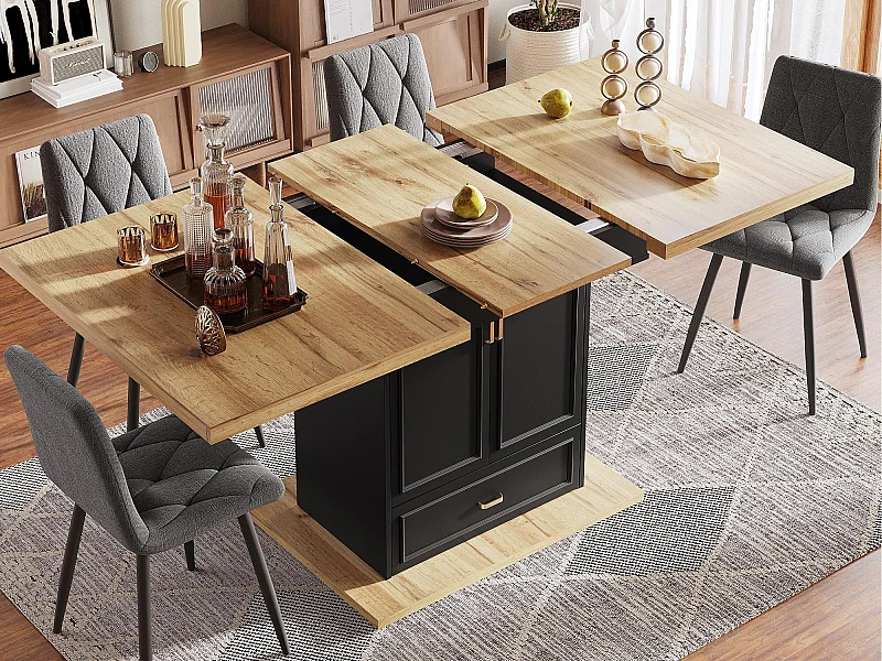 Tavolo da pranzo estensibile 110/140x80x75 cm - Per 6 persone - 2 antas - 1 cassetti - MDF + metallo - Nero