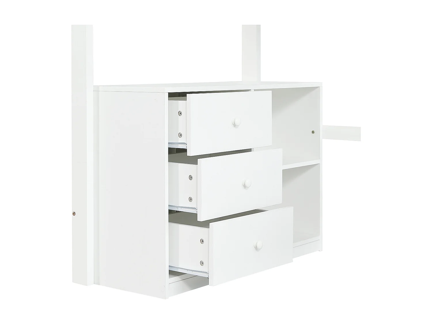 Lit mezzanine 90x200 cm - avec bureau et étagère de rangement - avec 3 tiroirs - bois massif + MDF - Blanc (sans matelas)