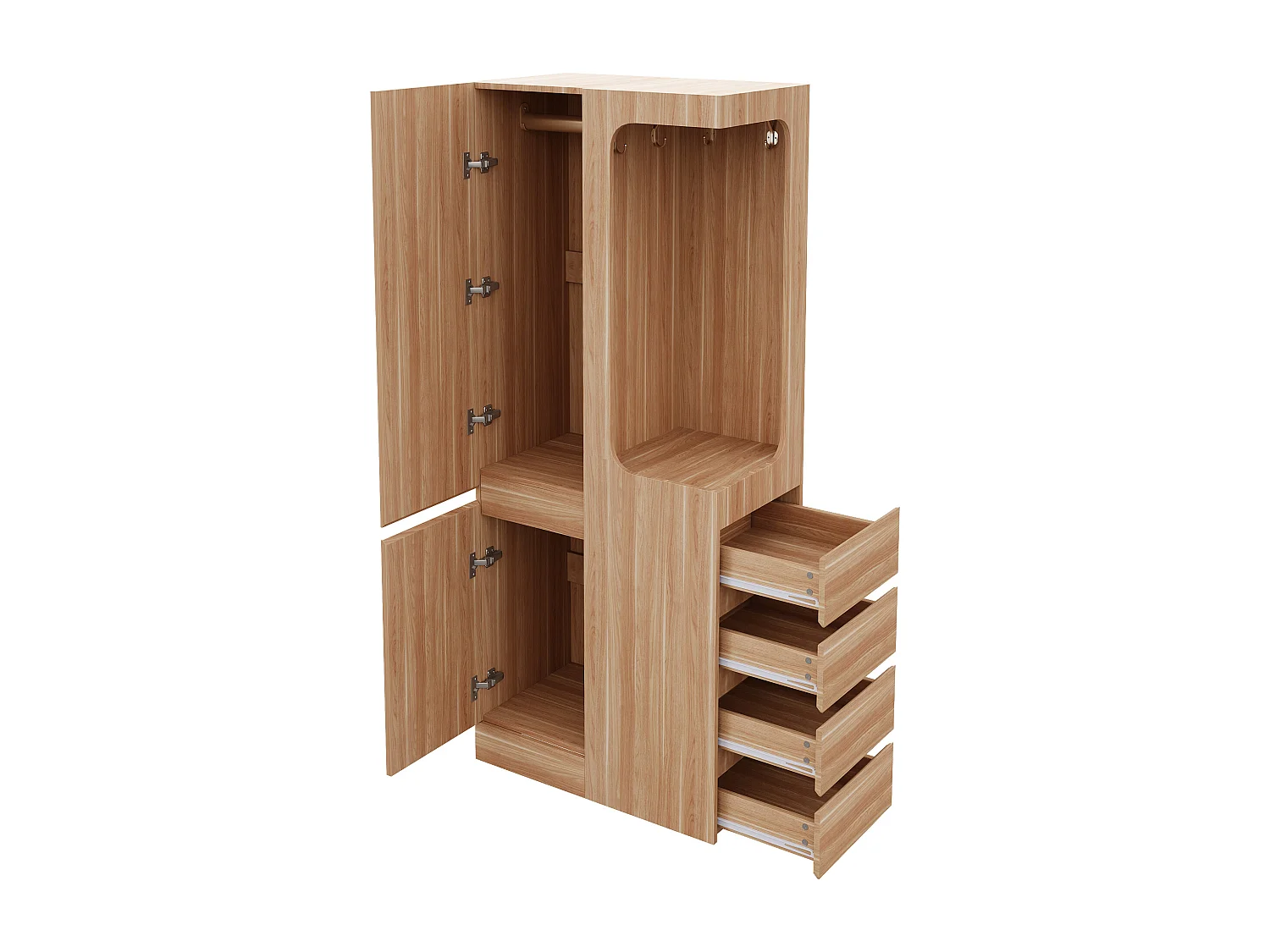 Kleiderschrank 70x40x170 cm - mit 3 Schubladen - mit 2 Türen - Natur