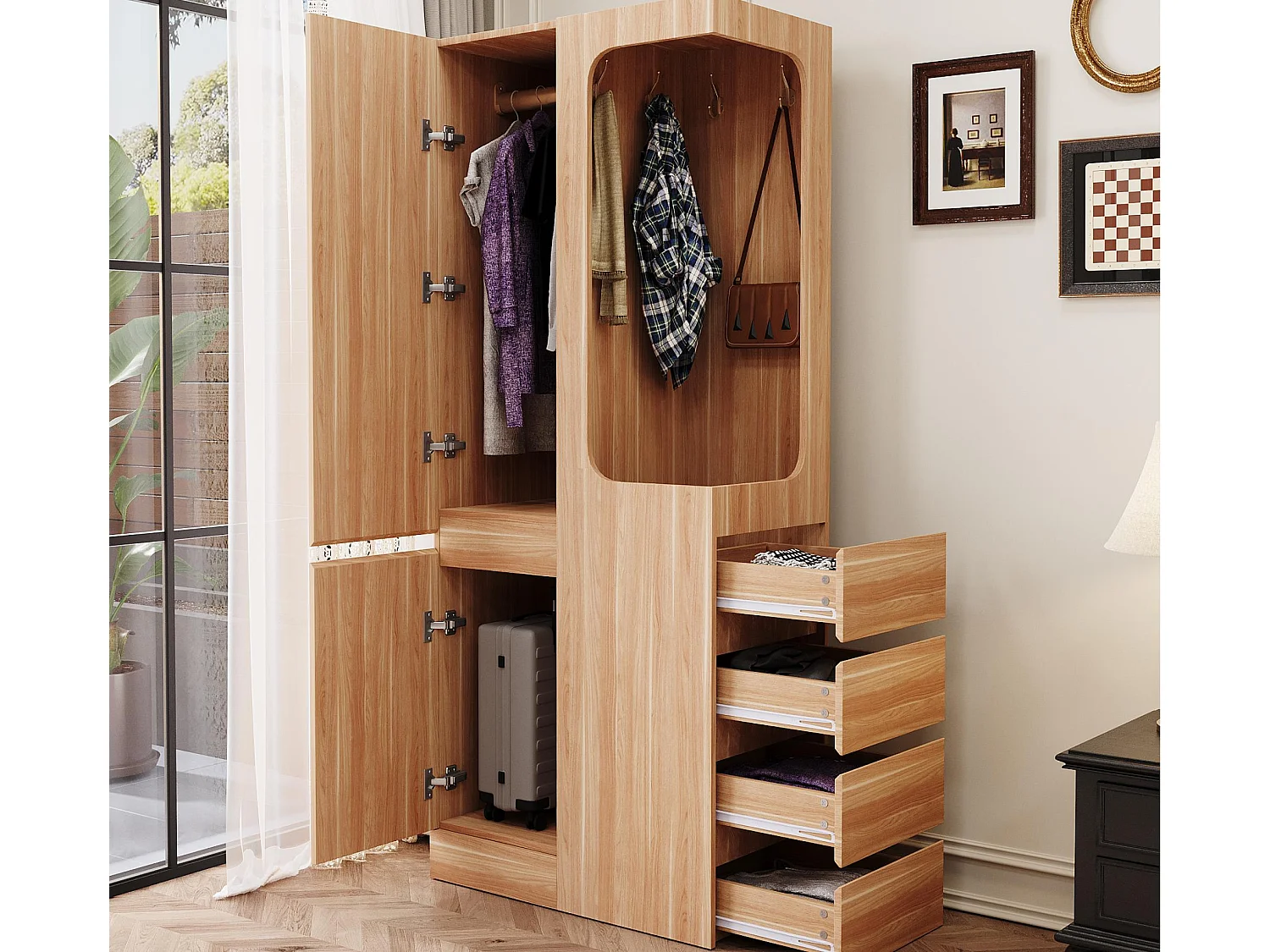 Kleiderschrank 70x40x170 cm - mit 3 Schubladen - mit 2 Türen - Natur