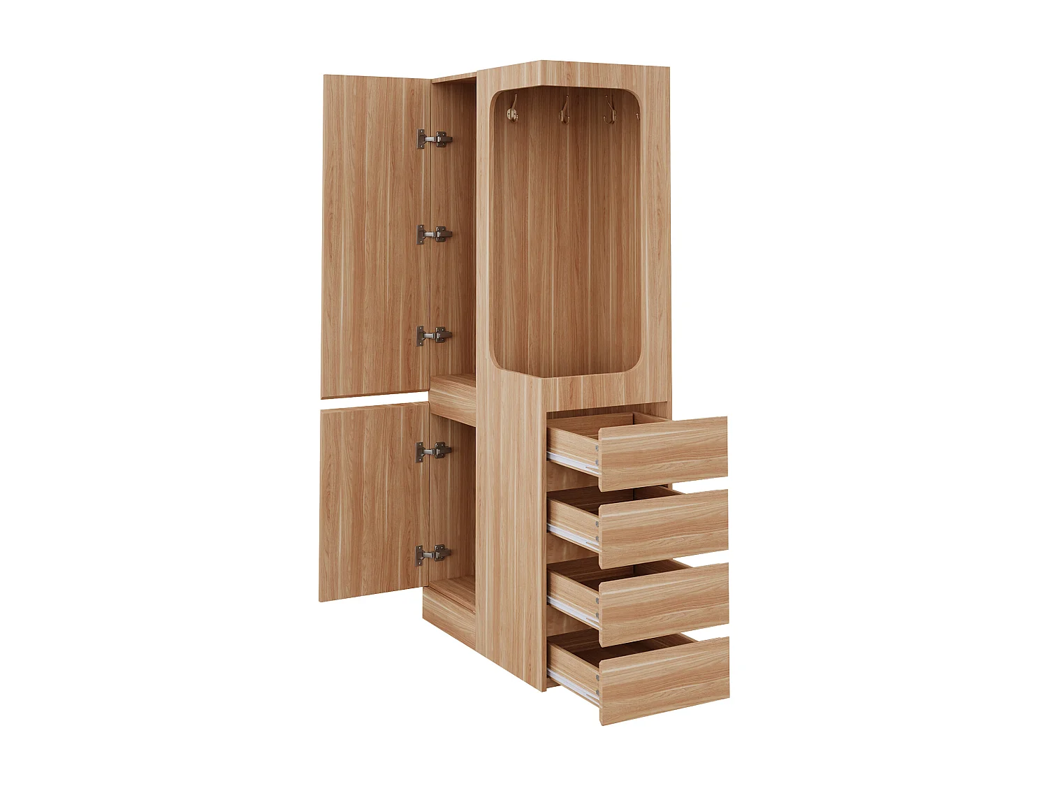 Kleiderschrank 70x40x170 cm - mit 3 Schubladen - mit 2 Türen - Natur