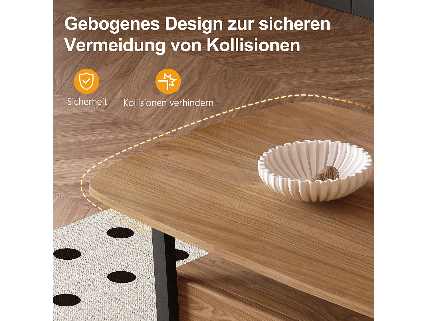 Table Basse en Noyer avec Grand Espace de Rangement et Pieds en métal, 120x56x42,5 cm, Table de Salon Vintage, Petite Table Basse Facile à Entretenir pour Salon, Bu