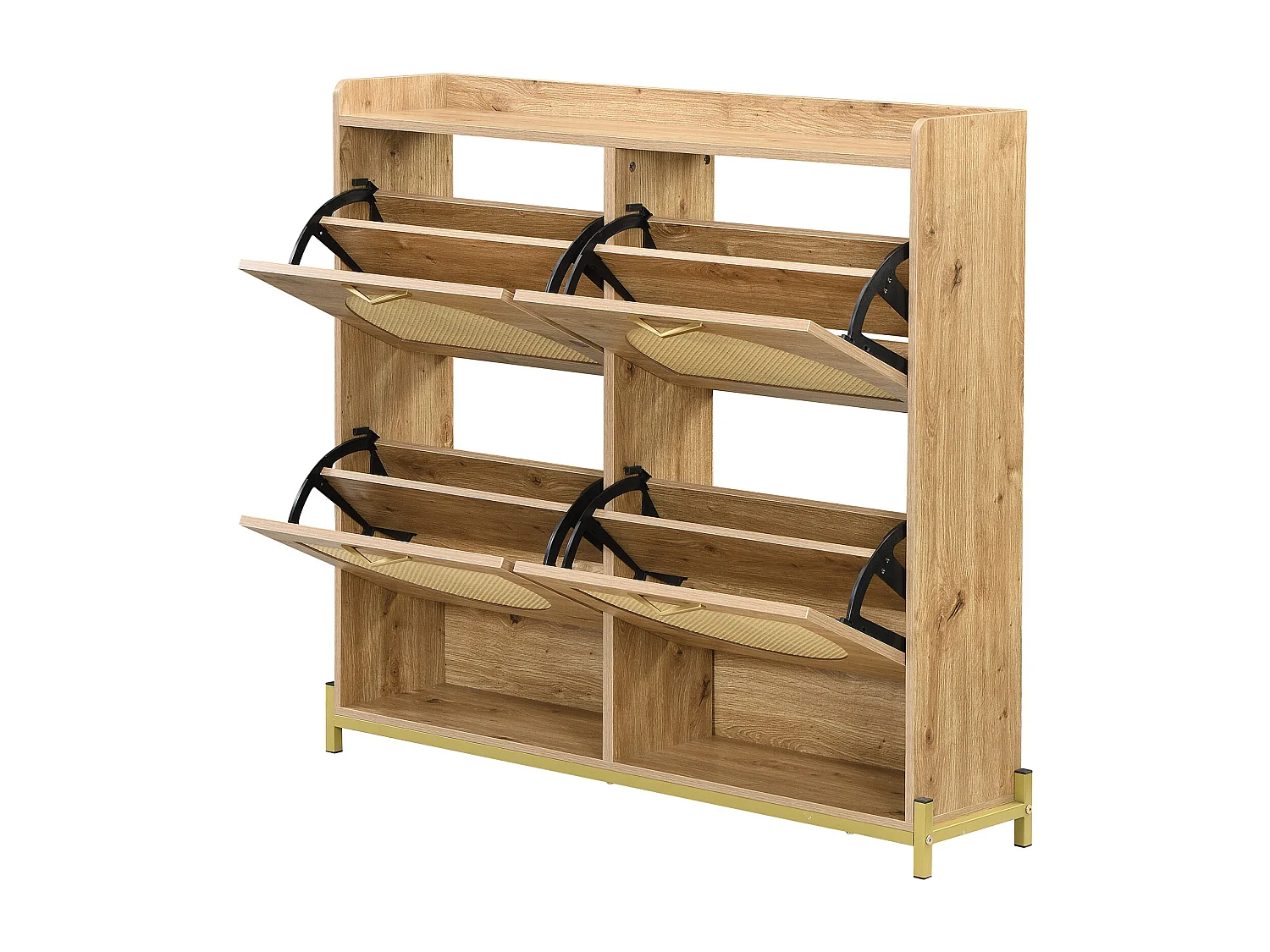 Mobile porta scarpe 108.5x24x100 cm - 4 ante in rattan - Struttura in metallo - MDF - Naturale