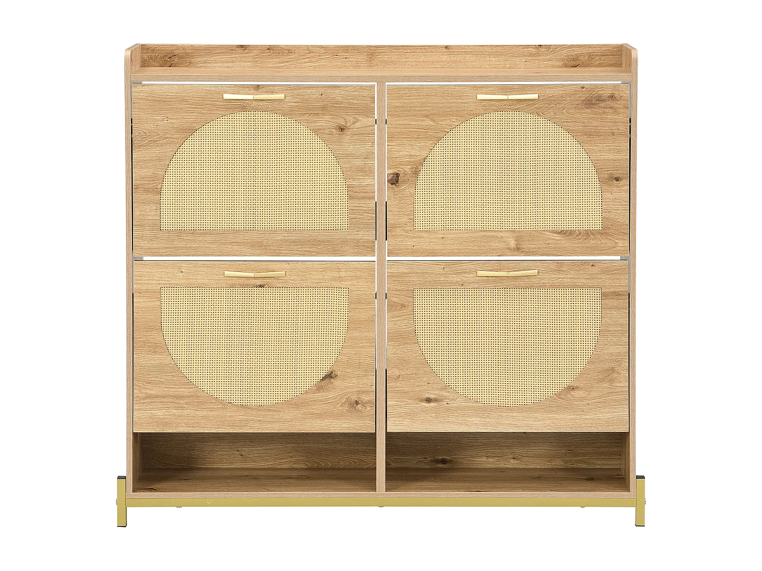 Mobile porta scarpe 108.5x24x100 cm - 4 ante in rattan - Struttura in metallo - MDF - Naturale