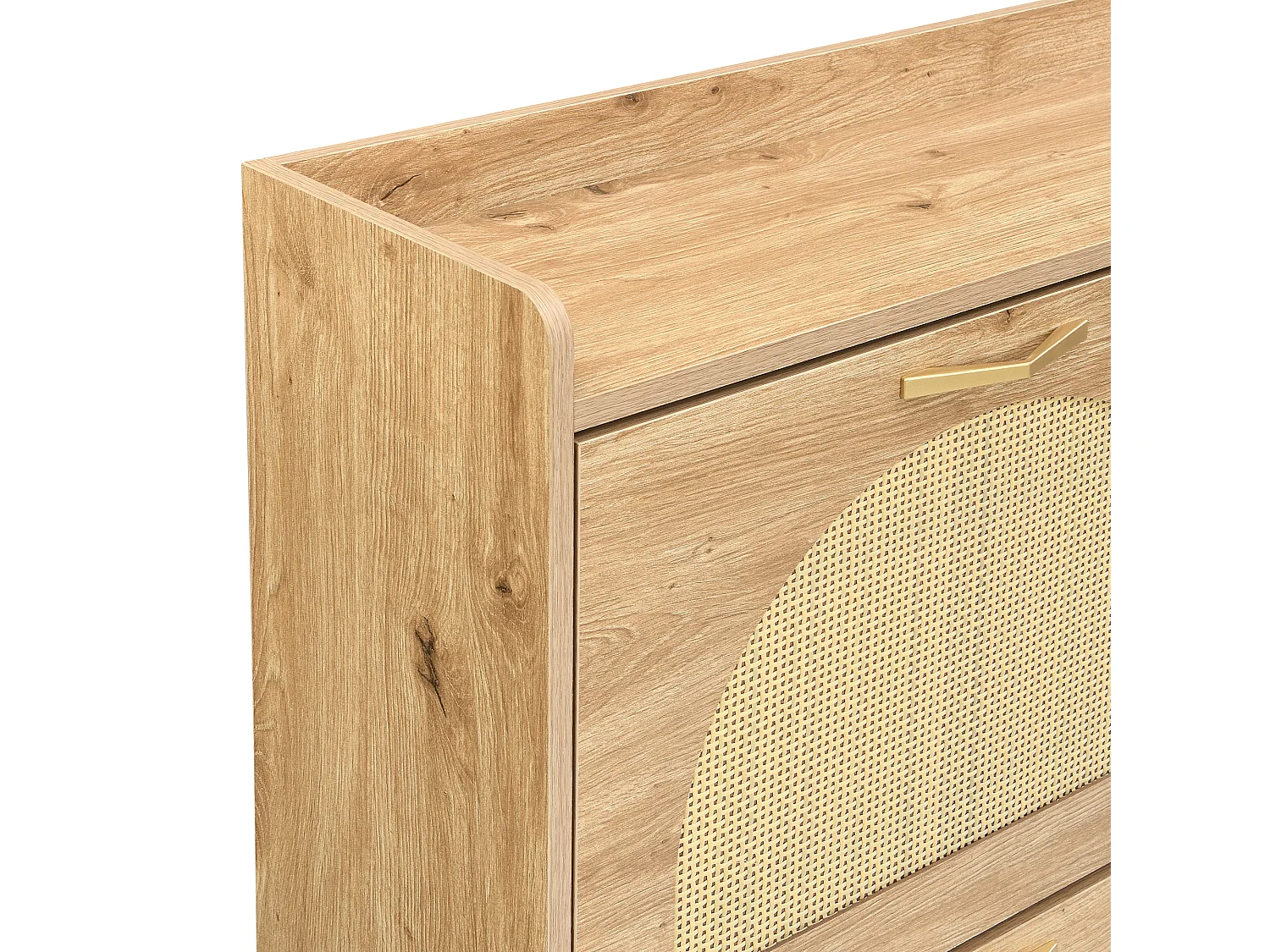 Mobile porta scarpe 108.5x24x100 cm - 4 ante in rattan - Struttura in metallo - MDF - Naturale