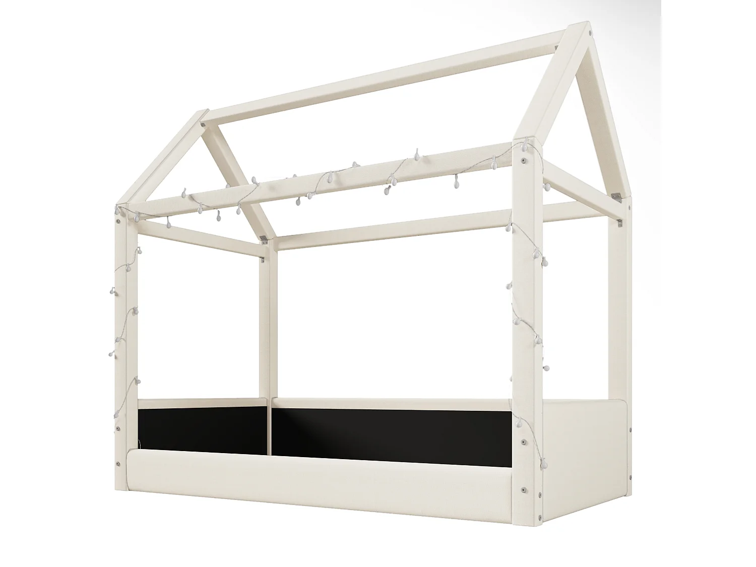 Lit cabane 90x200cm - avec bande lumineuse LED - Design toit - MDF - Beige (matelas non inclus)