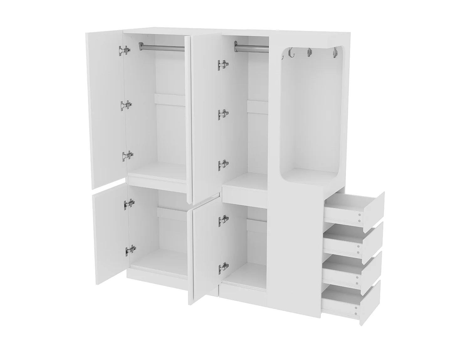 Kleiderschrank 140x40x170 cm - mit 4 Schubladen - mit Staufächern - mit Türen - weiß