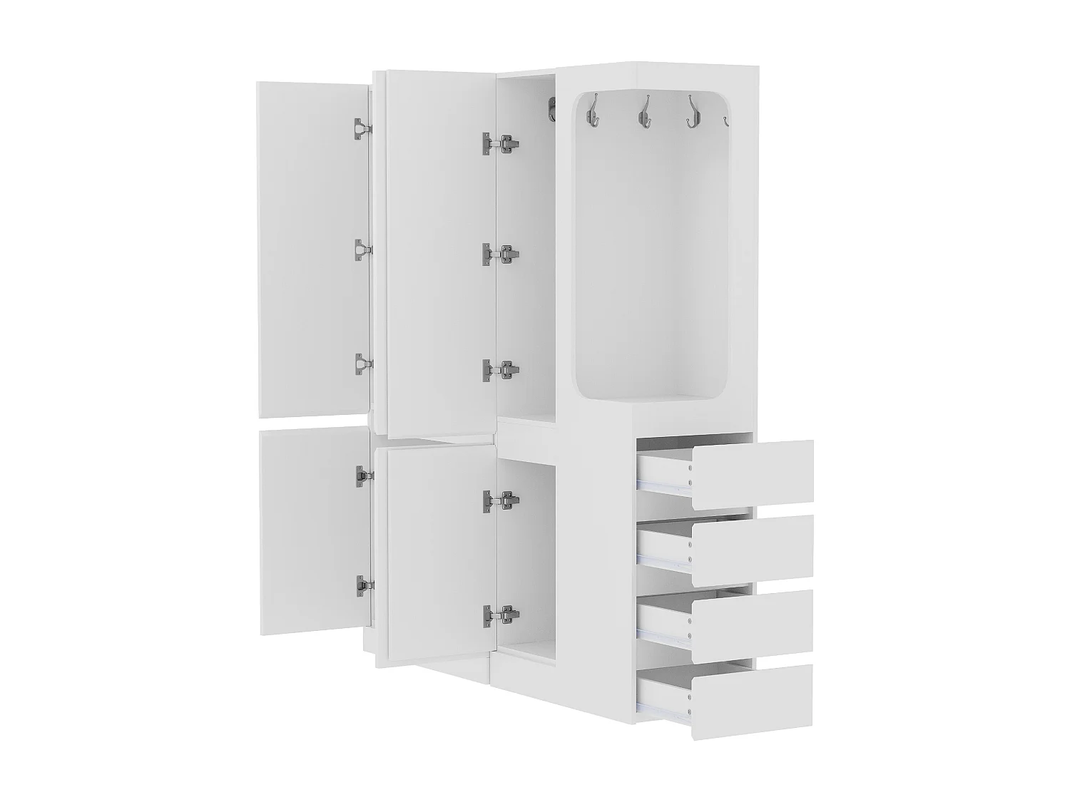 Kleiderschrank 140x40x170 cm - mit 4 Schubladen - mit Staufächern - mit Türen - weiß