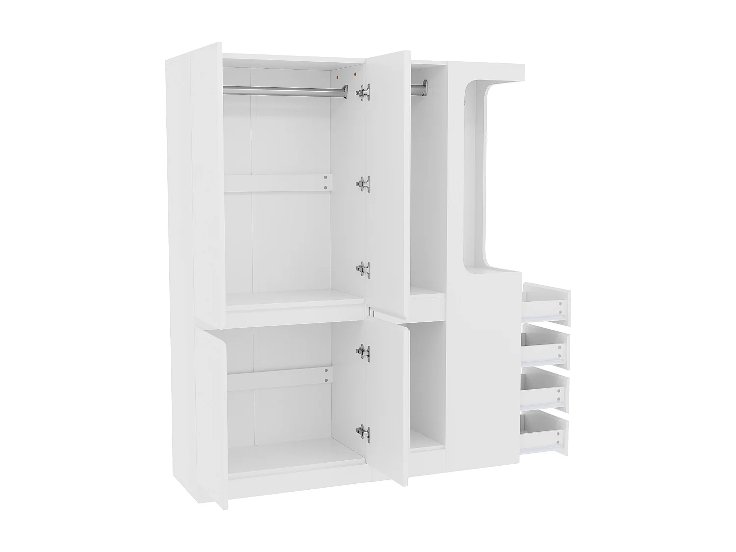 Kleiderschrank 140x40x170 cm - mit 4 Schubladen - mit Staufächern - mit Türen - weiß